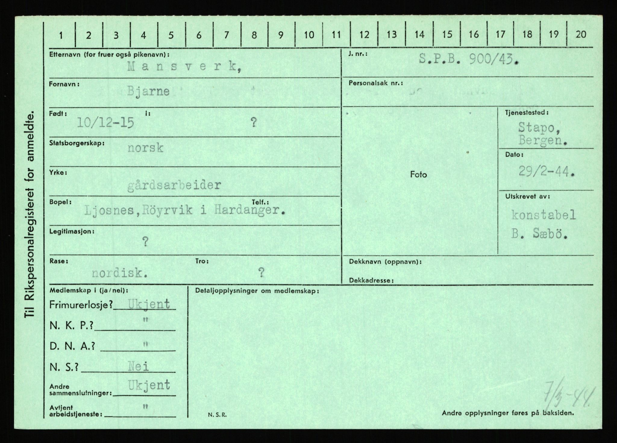 Statspolitiet - Hovedkontoret / Osloavdelingen, AV/RA-S-1329/C/Ca/L0010: Lind - Moksnes, 1943-1945, p. 2687