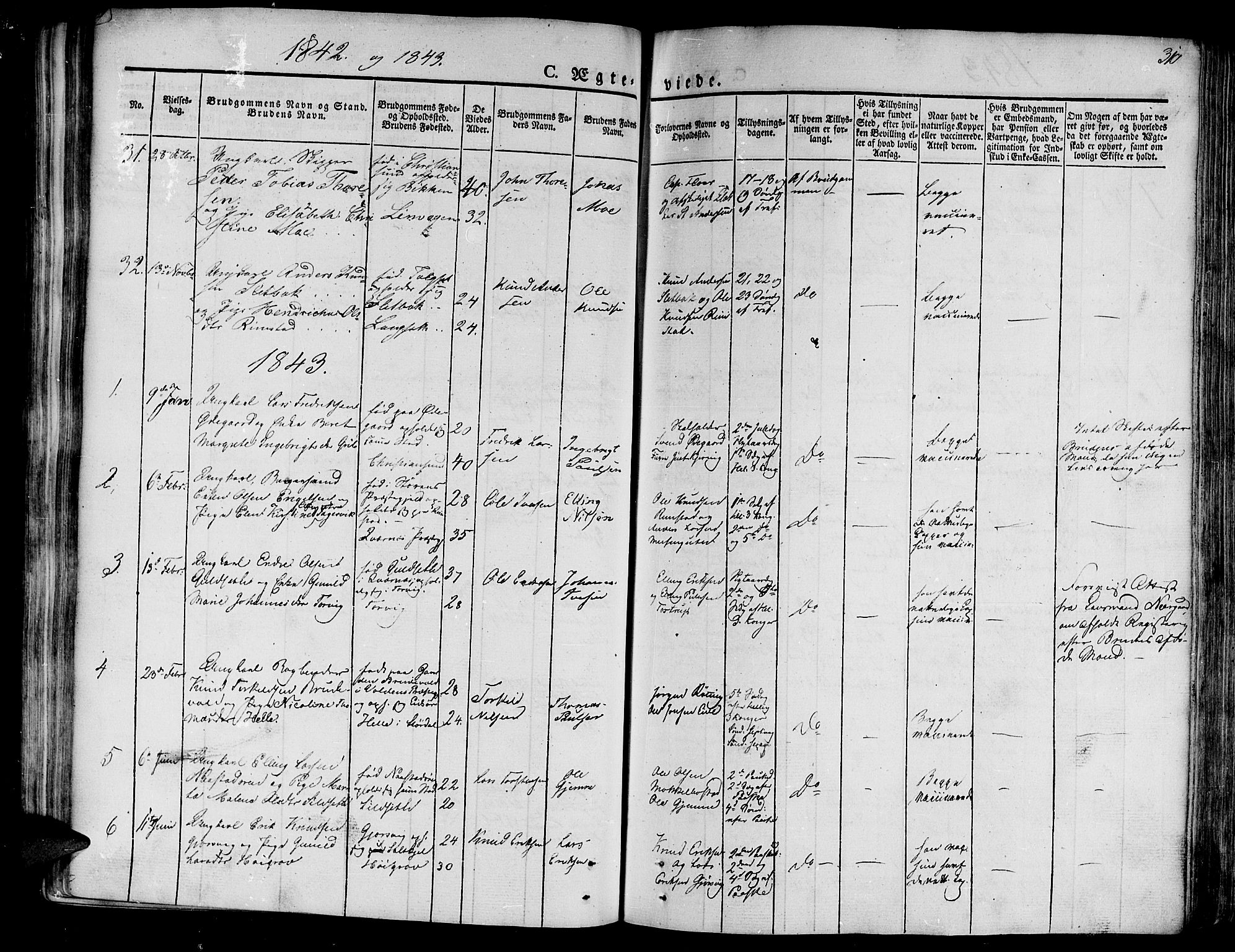 Ministerialprotokoller, klokkerbøker og fødselsregistre - Møre og Romsdal, AV/SAT-A-1454/586/L0983: Parish register (official) no. 586A09, 1829-1843, p. 310