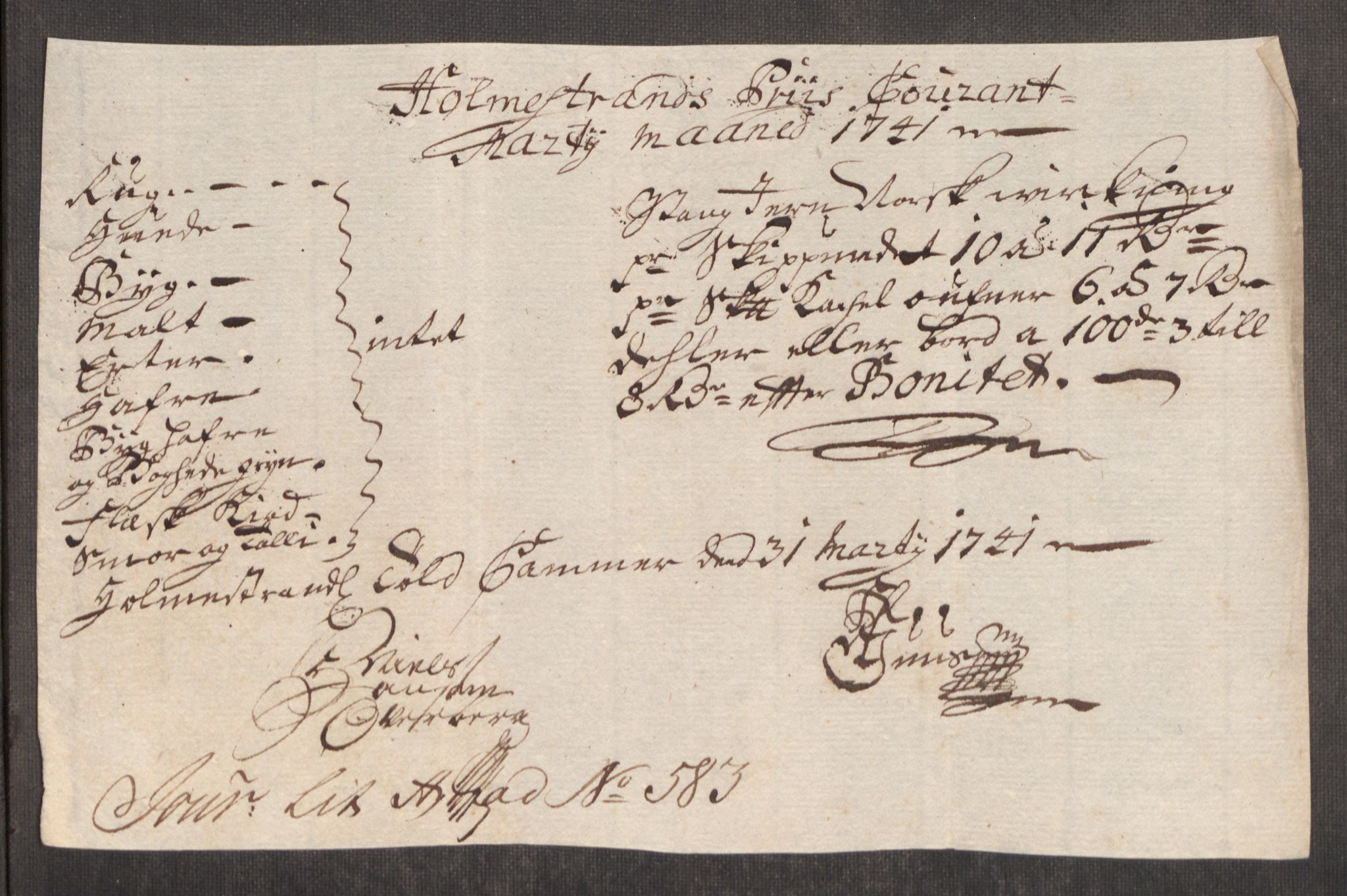 Rentekammeret inntil 1814, Realistisk ordnet avdeling, AV/RA-EA-4070/Oe/L0002: [Ø1]: Priskuranter, 1740-1744, p. 269