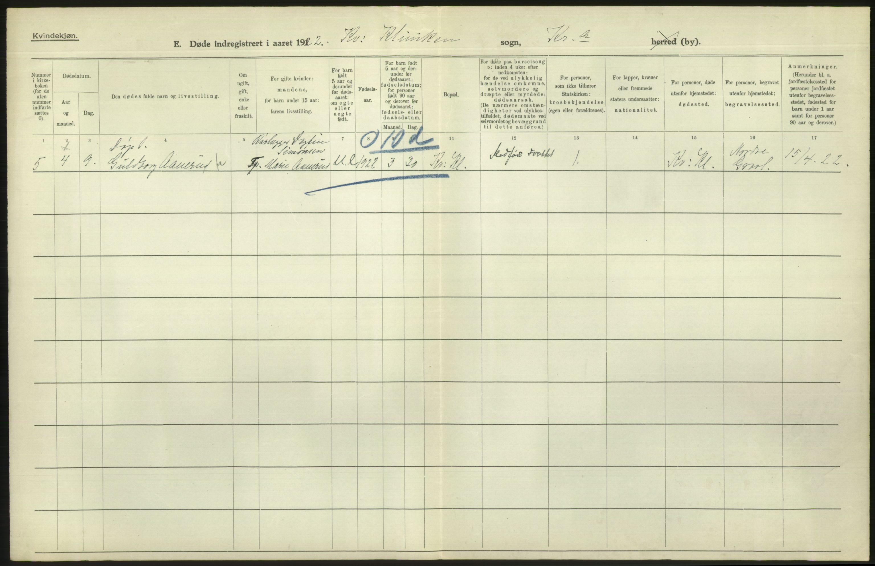 Statistisk sentralbyrå, Sosiodemografiske emner, Befolkning, AV/RA-S-2228/D/Df/Dfc/Dfcb/L0010: Kristiania: Døde, dødfødte, 1922, p. 616