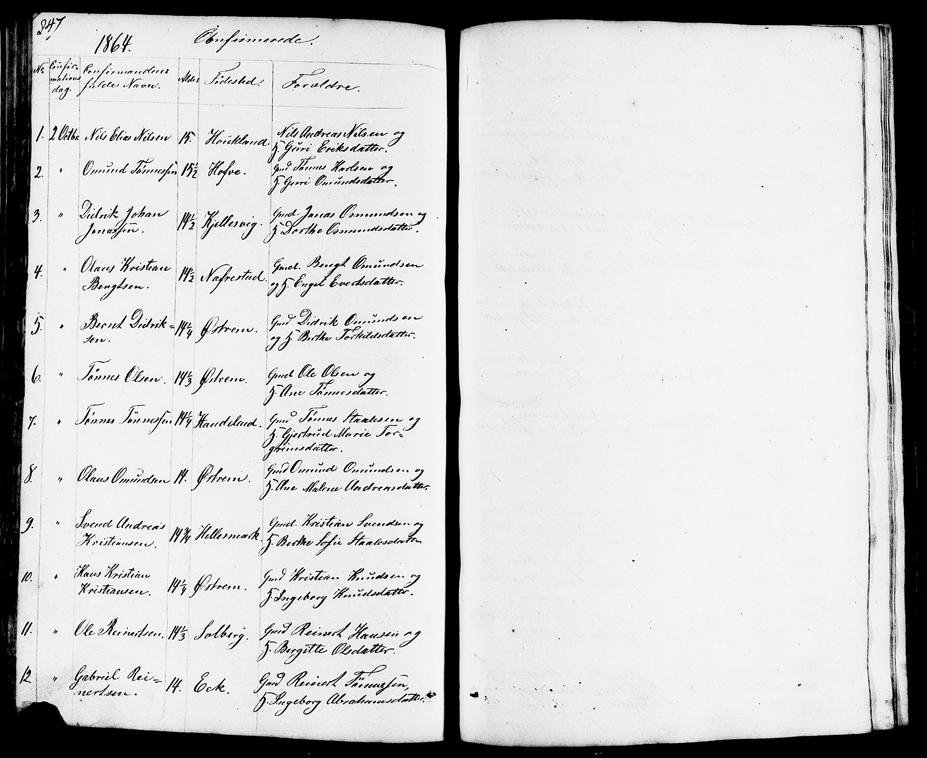 Lund sokneprestkontor, AV/SAST-A-101809/S07/L0003: Parish register (copy) no. B 3, 1848-1885, p. 247