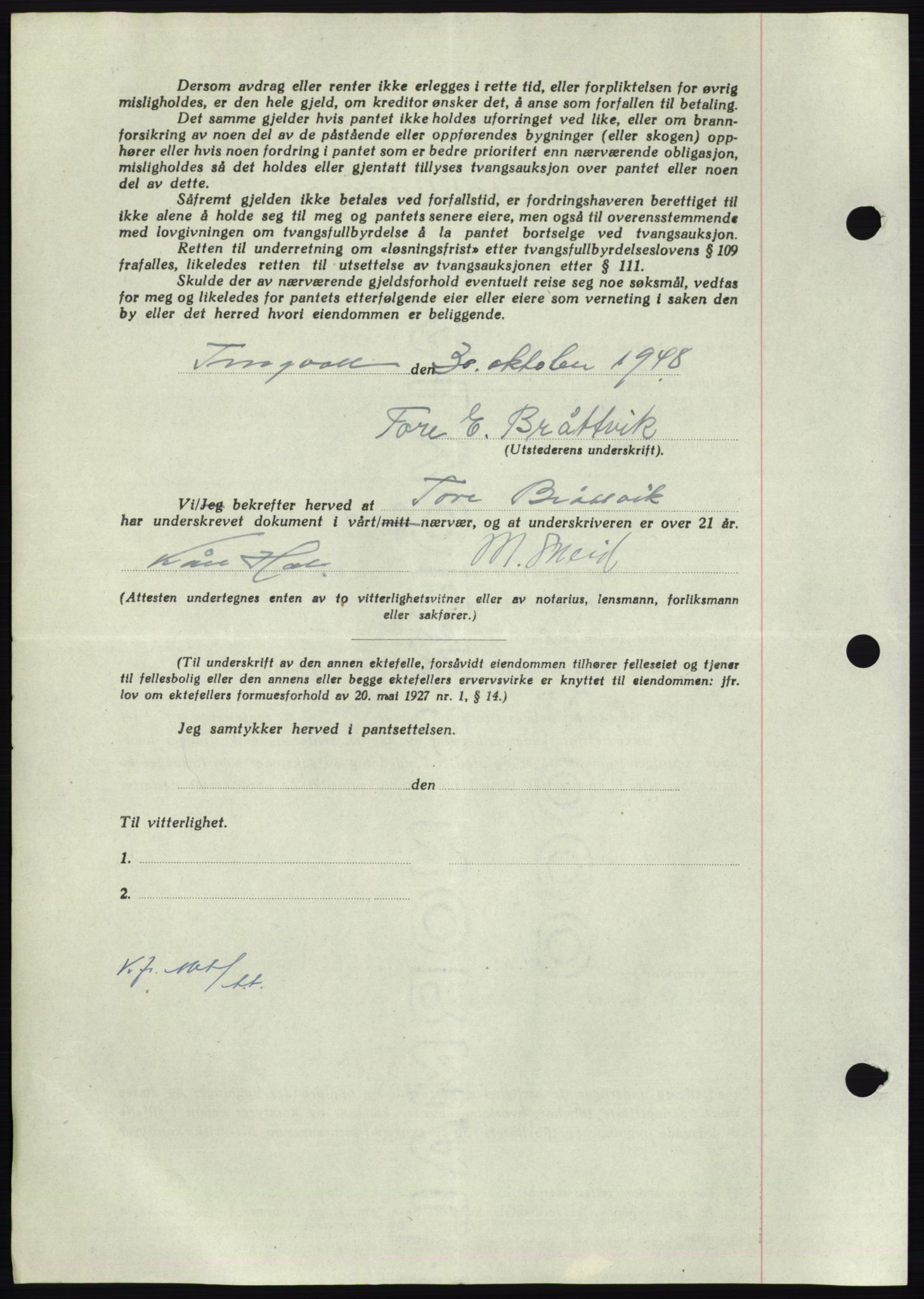 Nordmøre sorenskriveri, AV/SAT-A-4132/1/2/2Ca: Mortgage book no. B99, 1948-1948, Diary no: : 3122/1948