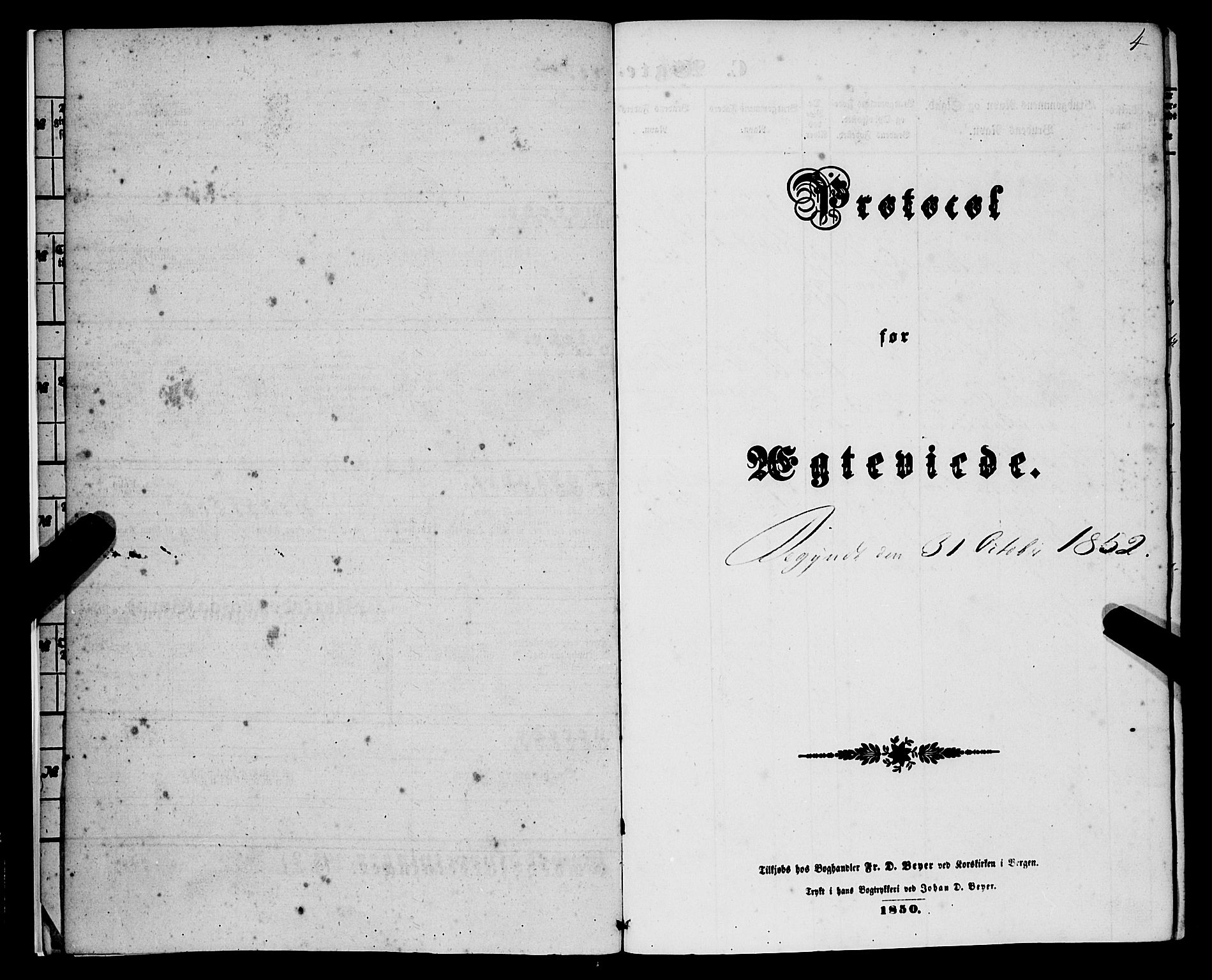 Korskirken sokneprestembete, SAB/A-76101/H/Haa/L0035: Parish register (official) no. D 2, 1852-1867, p. 4