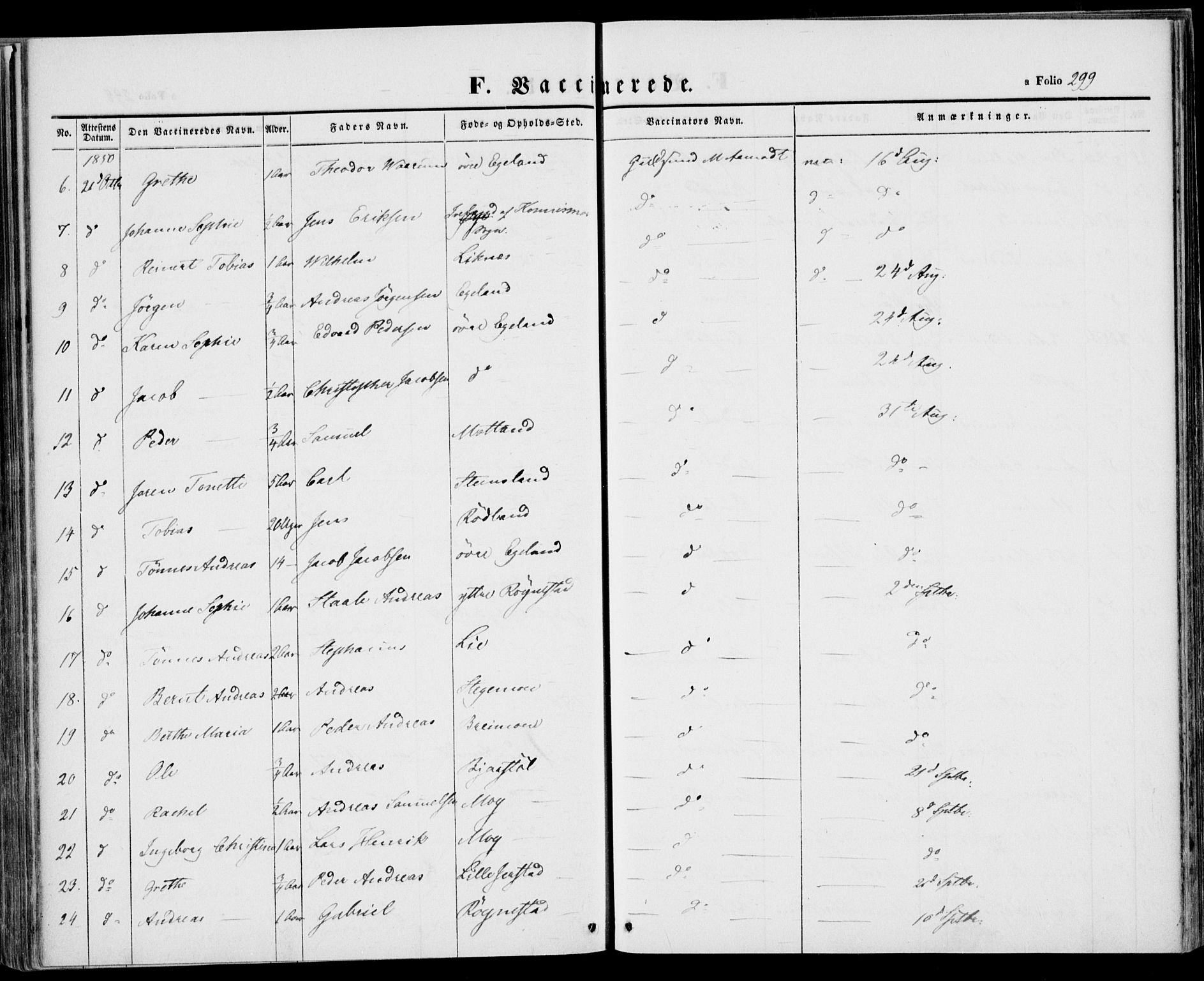 Kvinesdal sokneprestkontor, SAK/1111-0026/F/Fa/Fab/L0005: Parish register (official) no. A 5, 1844-1857, p. 299