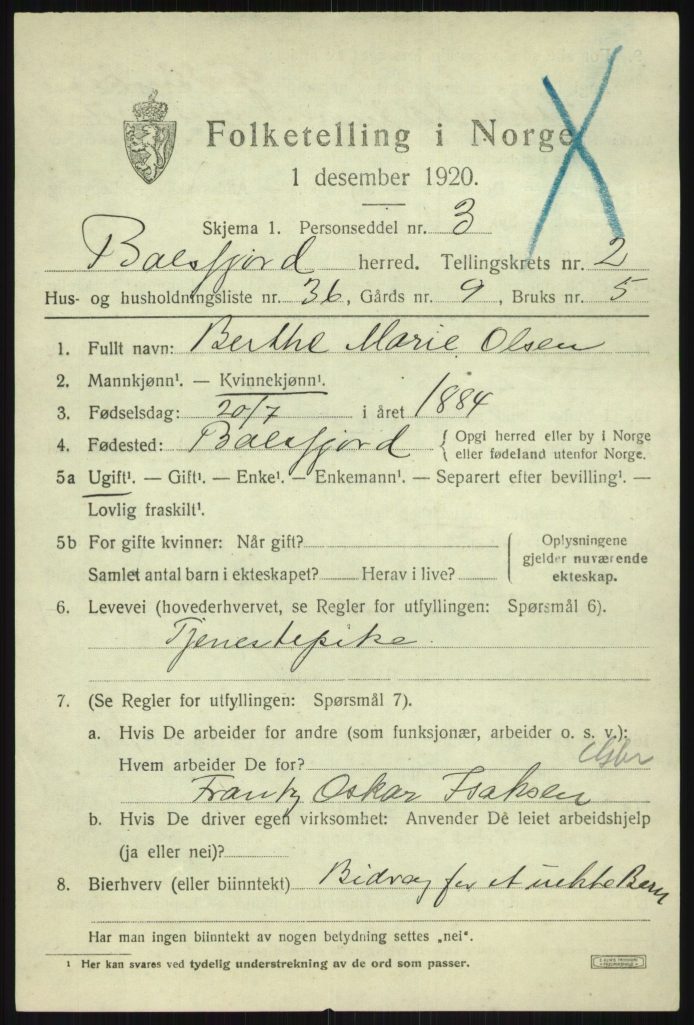 SATØ, 1920 census for Balsfjord, 1920, p. 2109