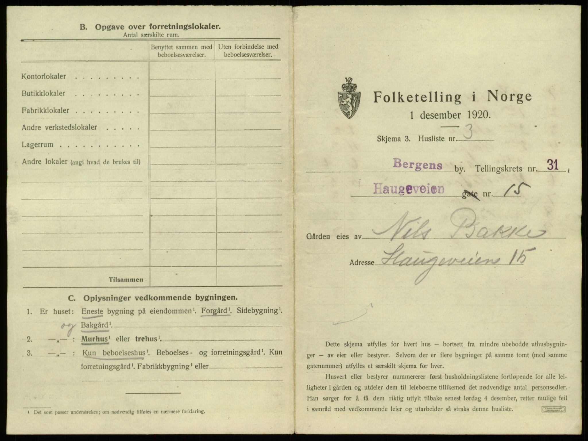 SAB, 1920 census for Bergen, 1920, p. 2910