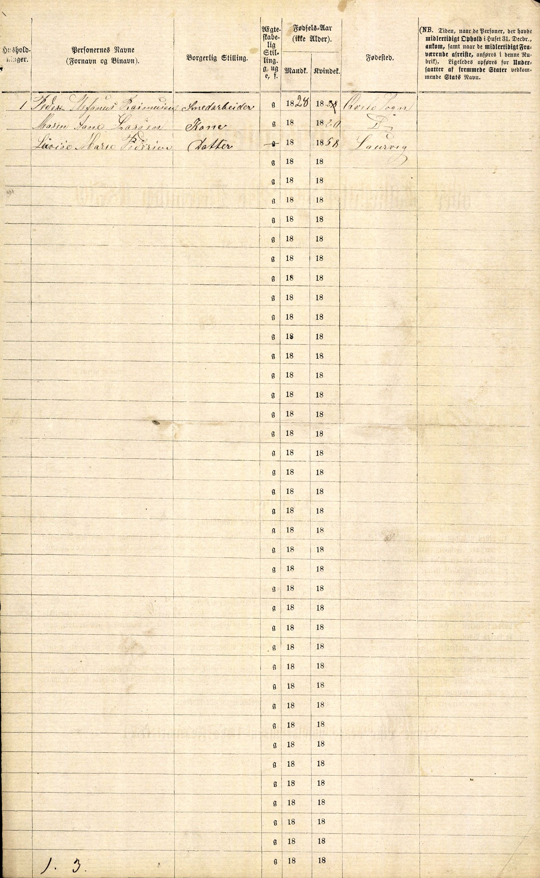 RA, 1870 census for 0707 Larvik, 1870, p. 608