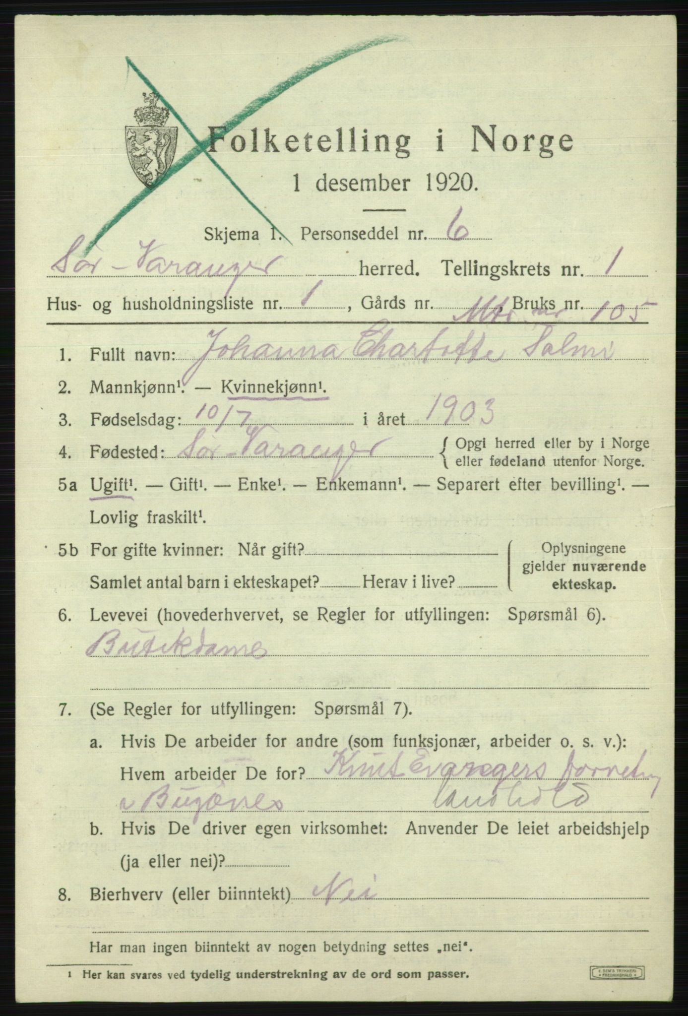 SATØ, 1920 census for Sør-Varanger, 1920, p. 1404