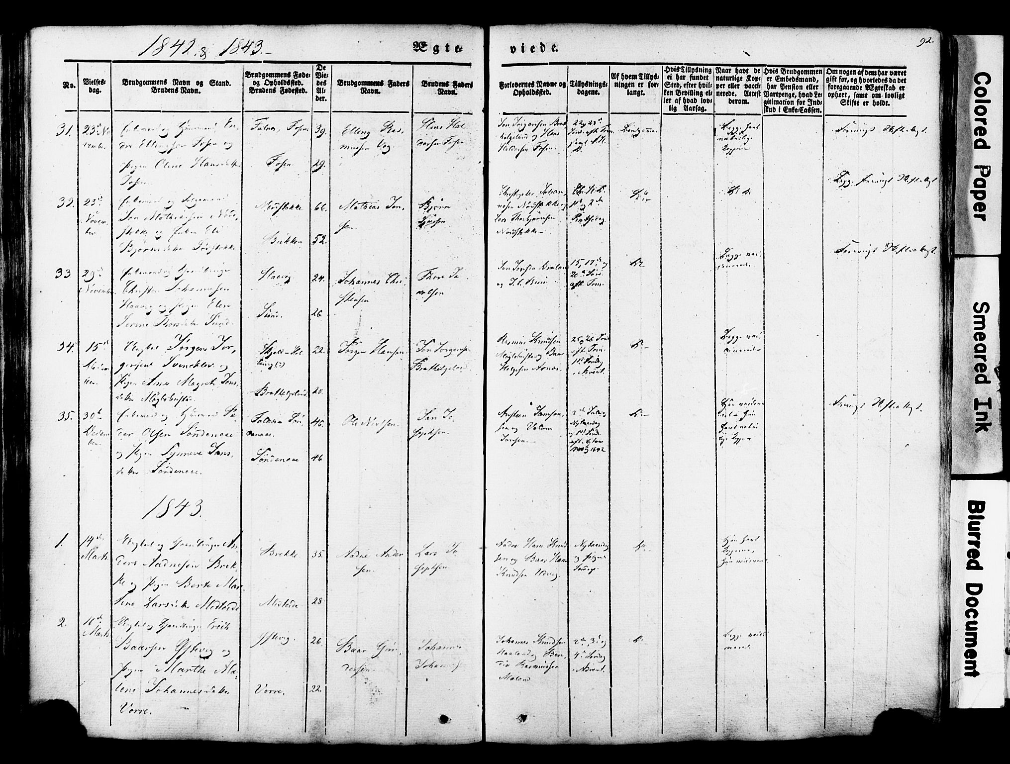 Avaldsnes sokneprestkontor, SAST/A -101851/H/Ha/Haa/L0007: Parish register (official) no. A 7, 1841-1853, p. 92