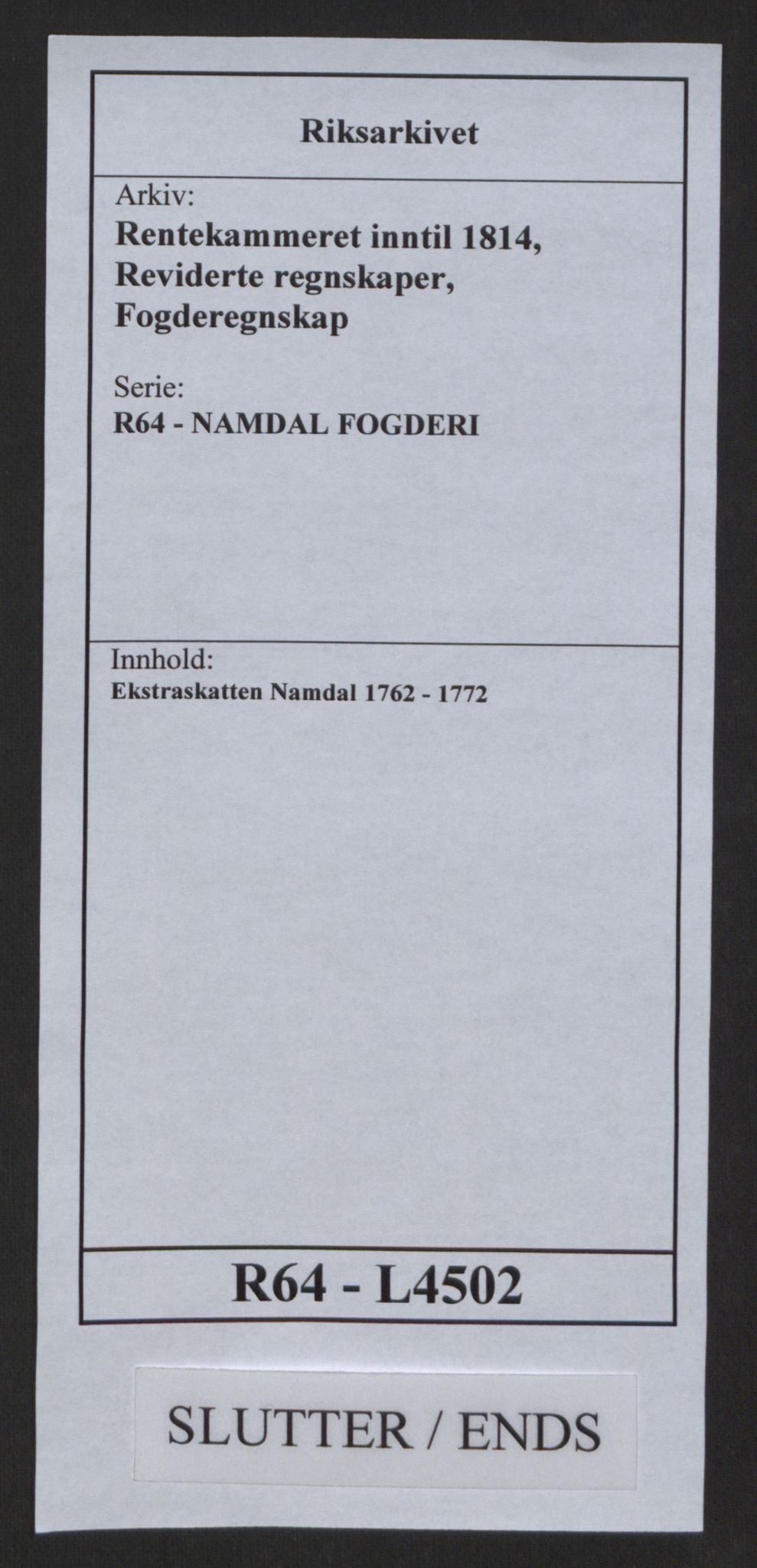 Rentekammeret inntil 1814, Reviderte regnskaper, Fogderegnskap, AV/RA-EA-4092/R64/L4502: Ekstraskatten Namdal, 1762-1772, p. 477