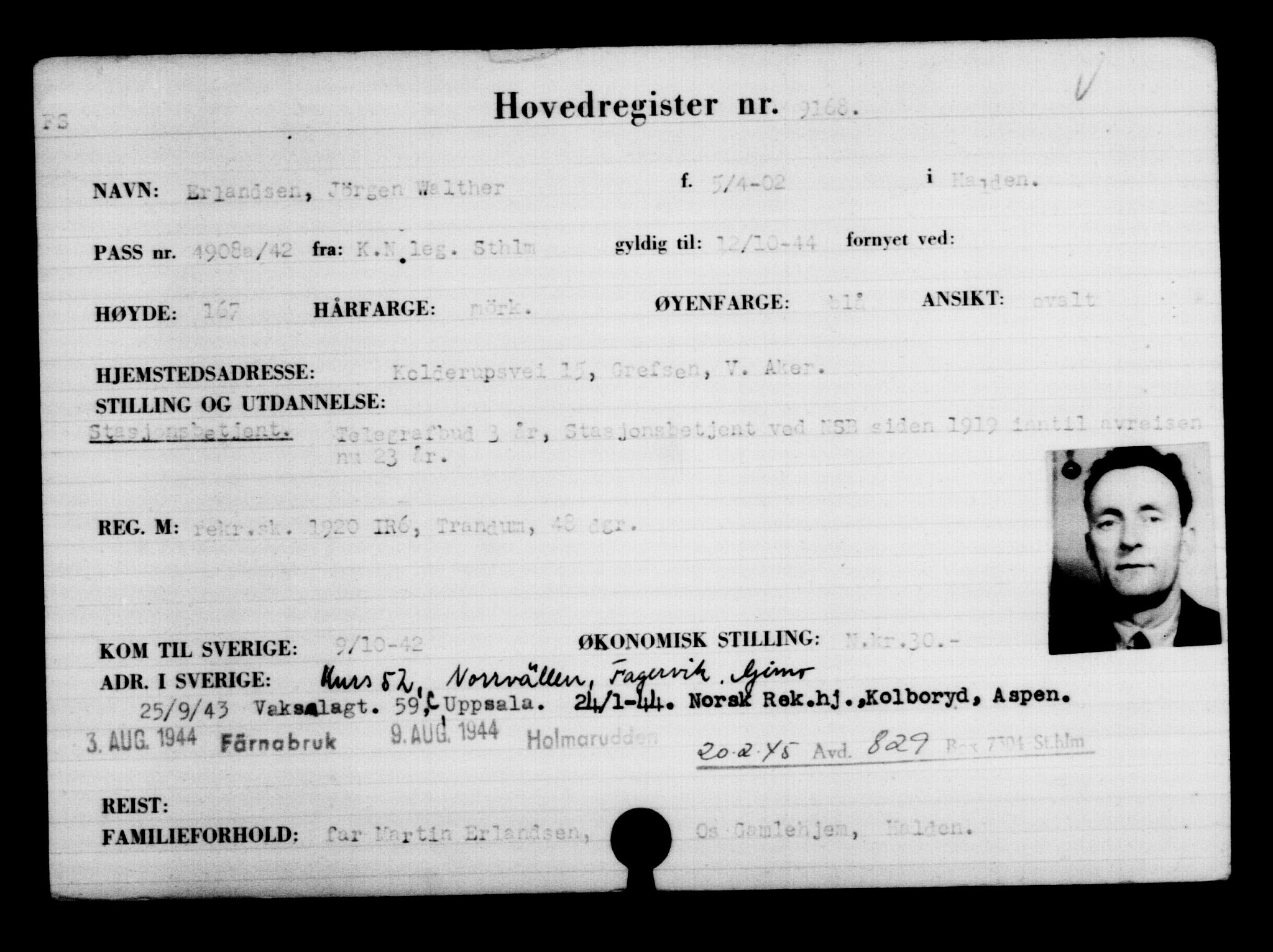 Utenriksstasjonene, Legasjonen i Stockholm, Flyktningkontoret, AV/RA-S-6753/V/Va/L0005: Kjesäterkartoteket, flyktninger med registreringsnr. 6600-9417, 1940-1945, p. 3029