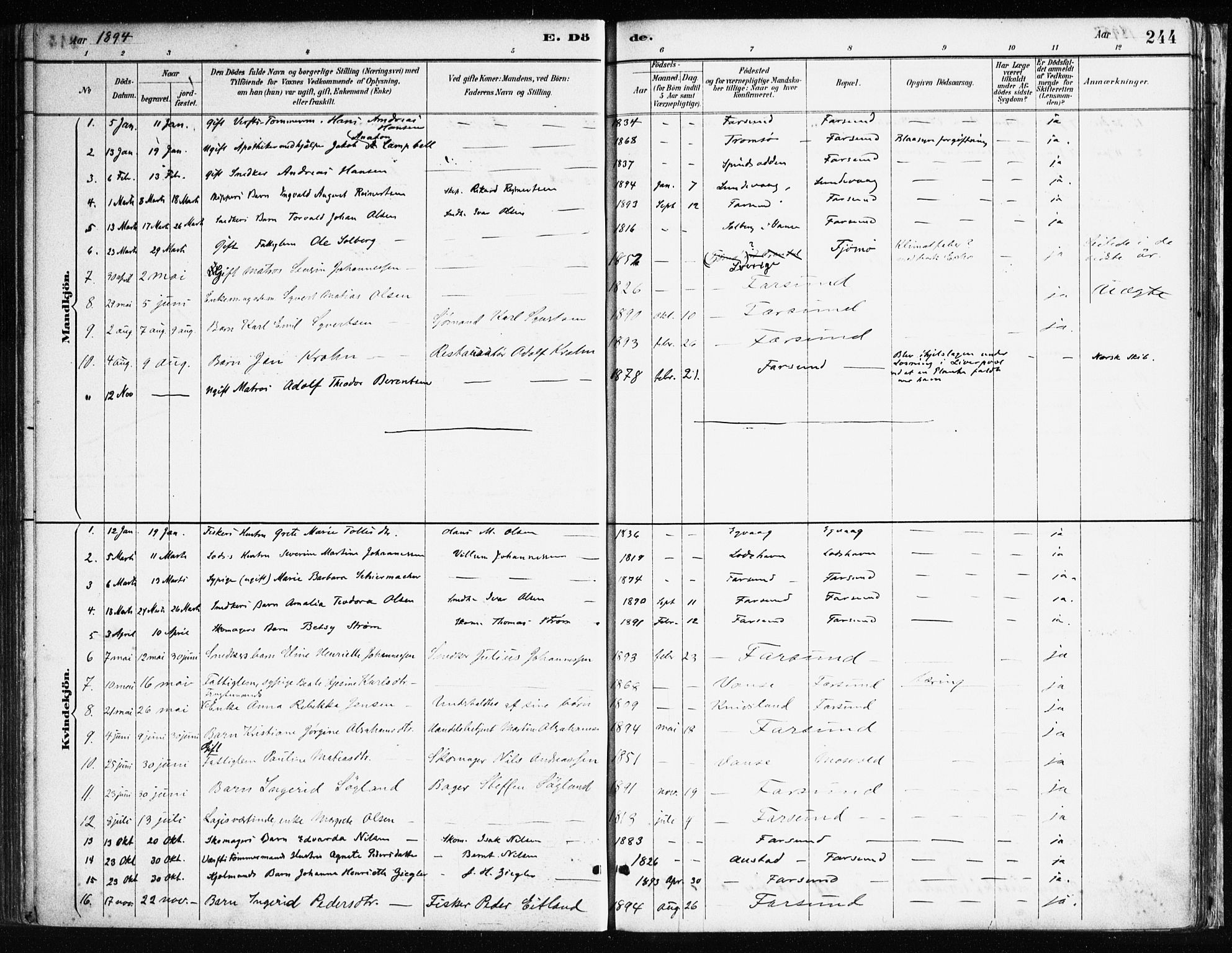 Farsund sokneprestkontor, SAK/1111-0009/F/Fa/L0006: Parish register (official) no. A 6, 1887-1920, p. 244