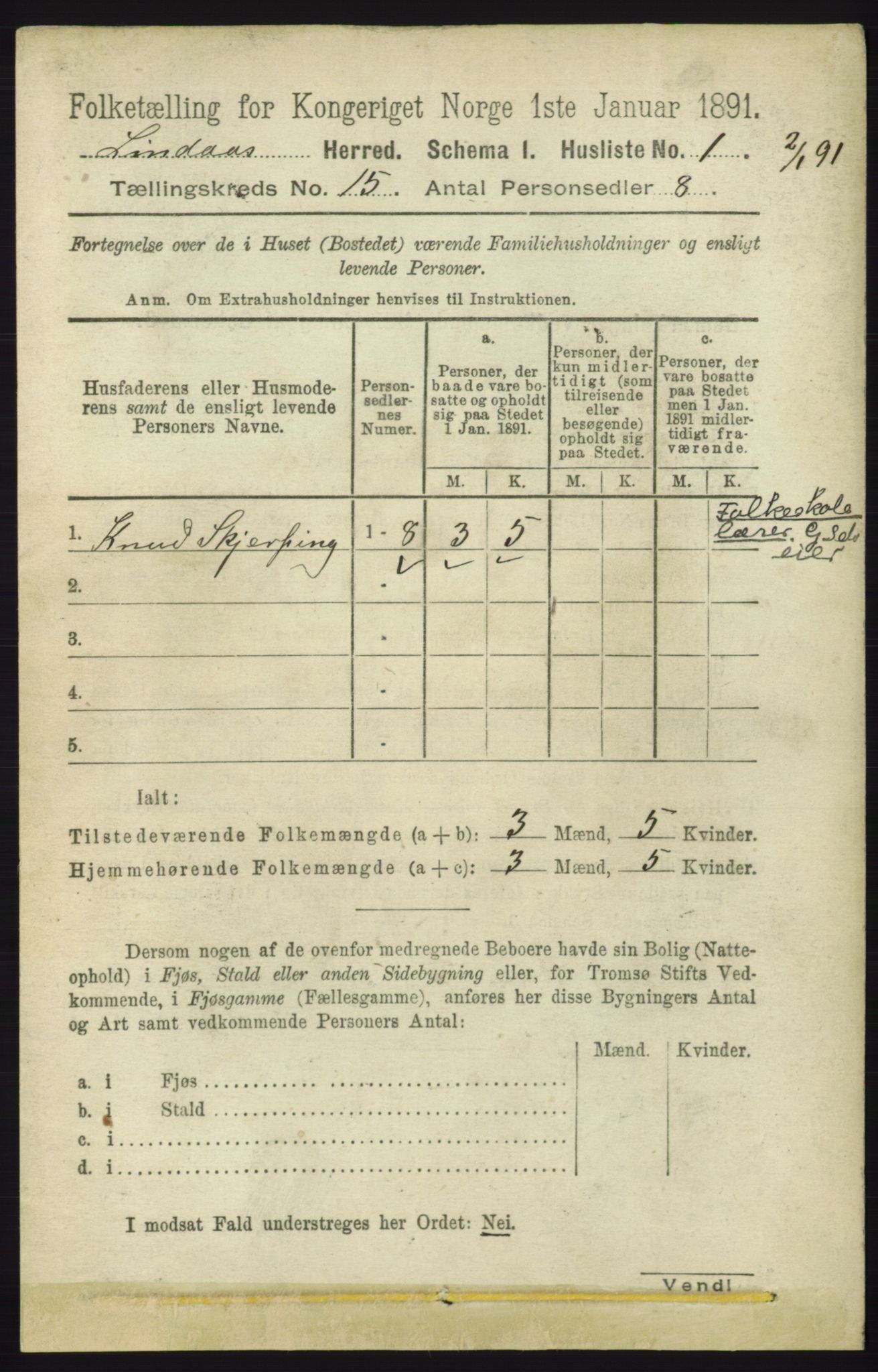 RA, 1891 census for 1263 Lindås, 1891, p. 5209