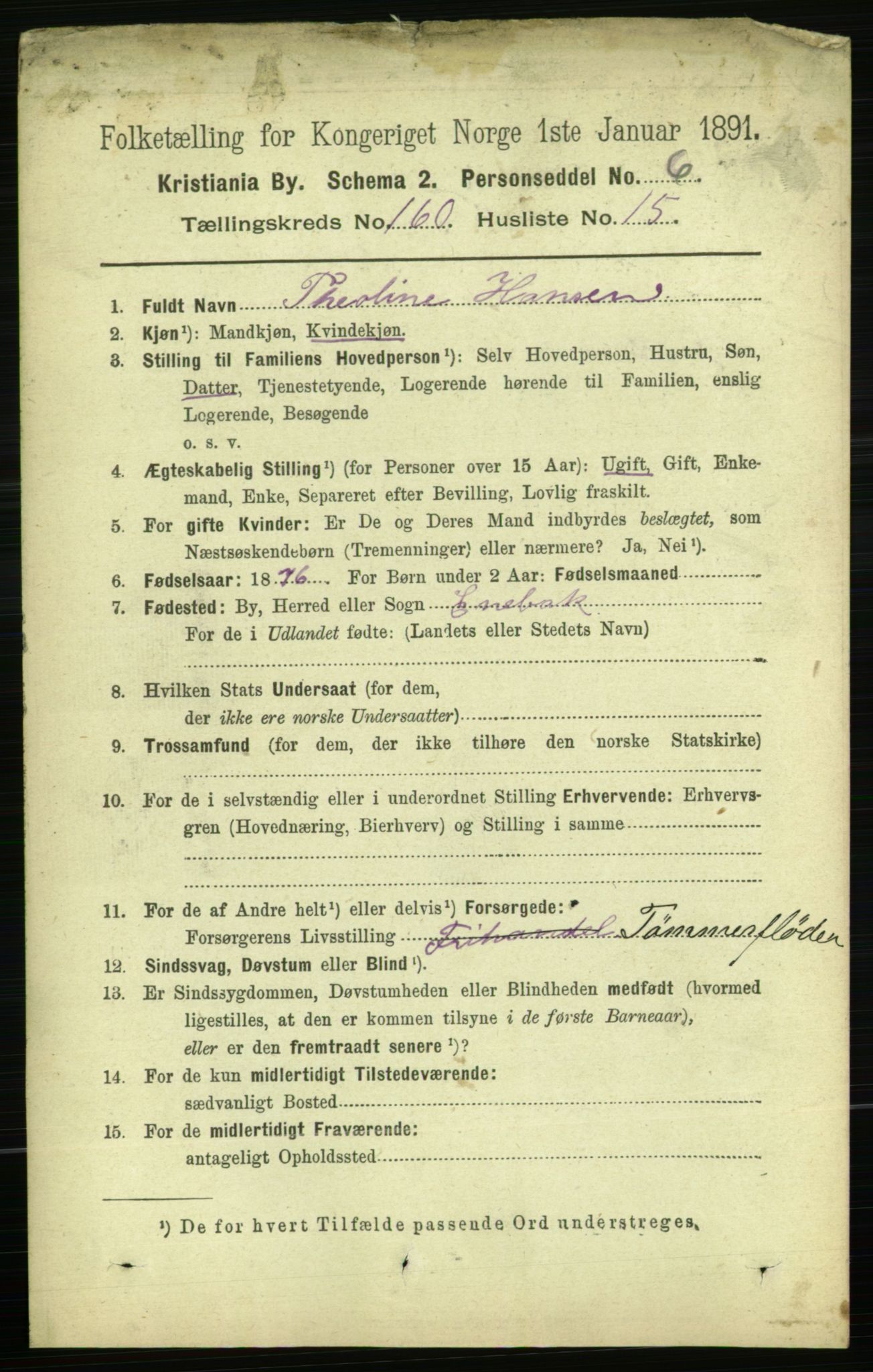 RA, 1891 census for 0301 Kristiania, 1891, p. 91047