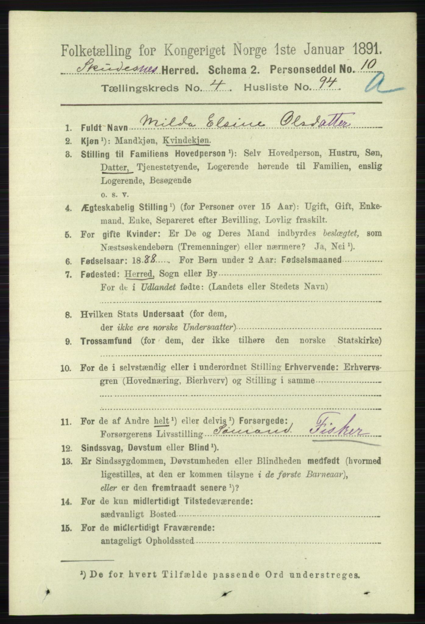 RA, 1891 census for 1150 Skudenes, 1891, p. 2447