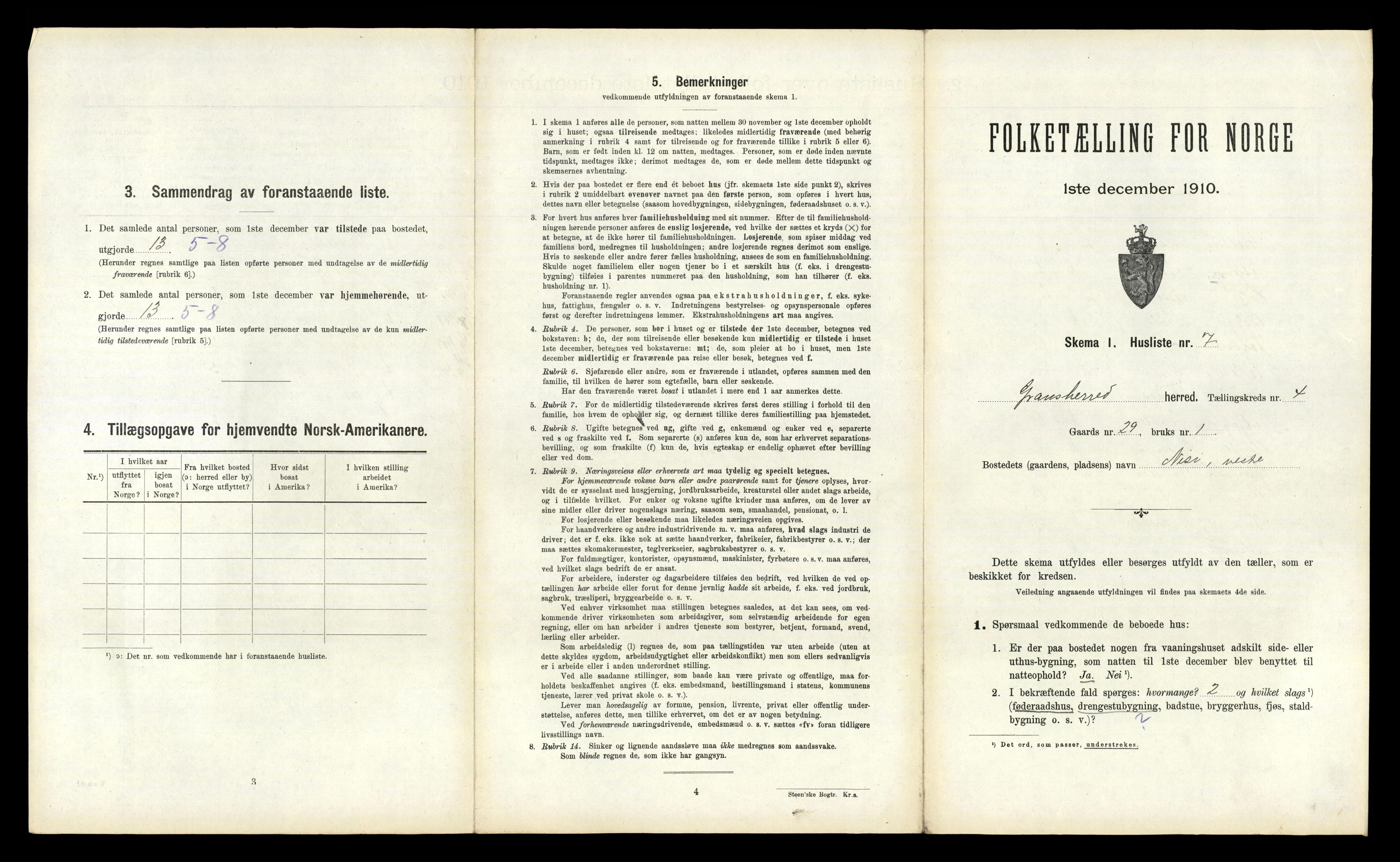 RA, 1910 census for Gransherad, 1910, p. 318