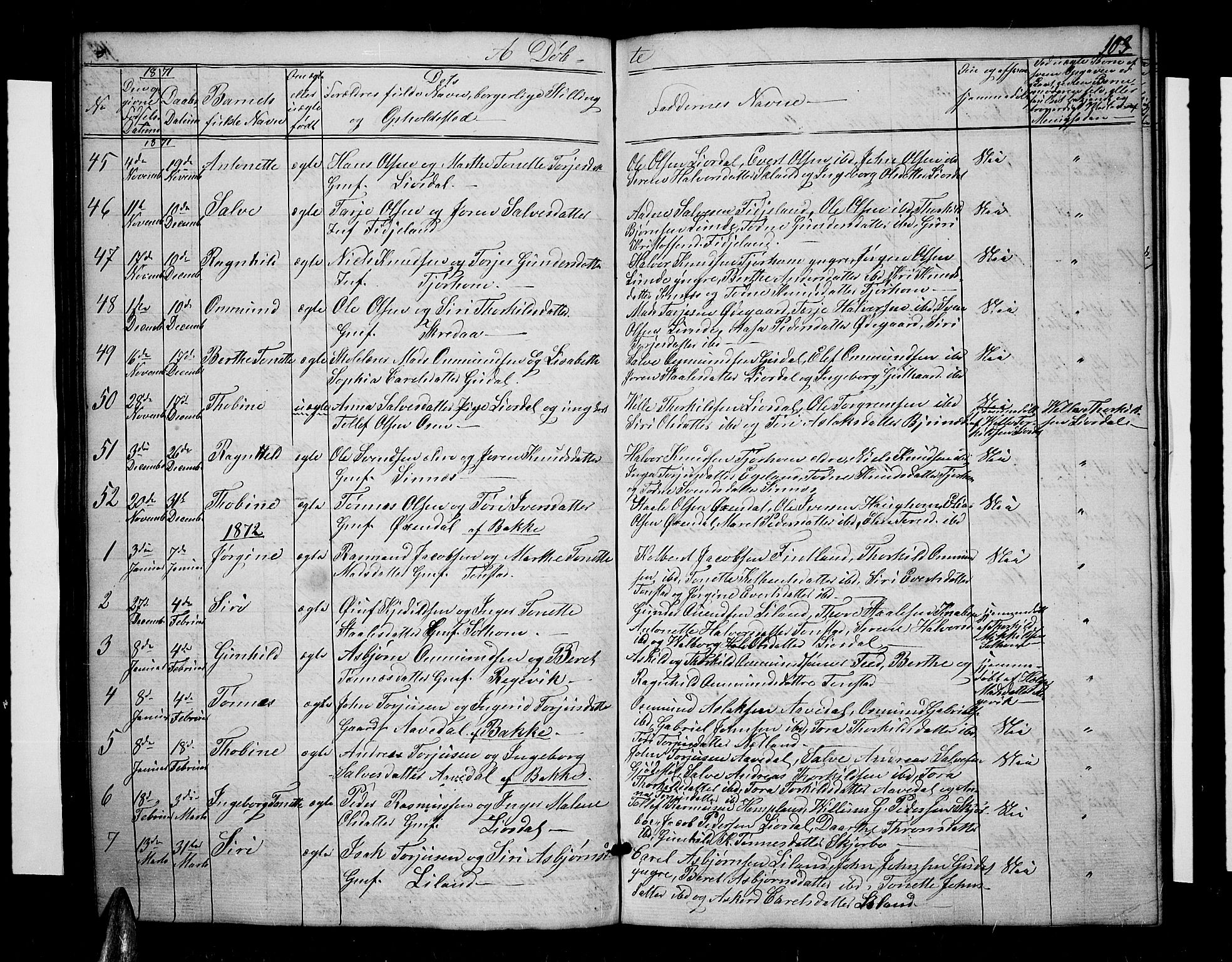 Sirdal sokneprestkontor, AV/SAK-1111-0036/F/Fb/Fbb/L0002: Parish register (copy) no. B 2, 1848-1878, p. 103