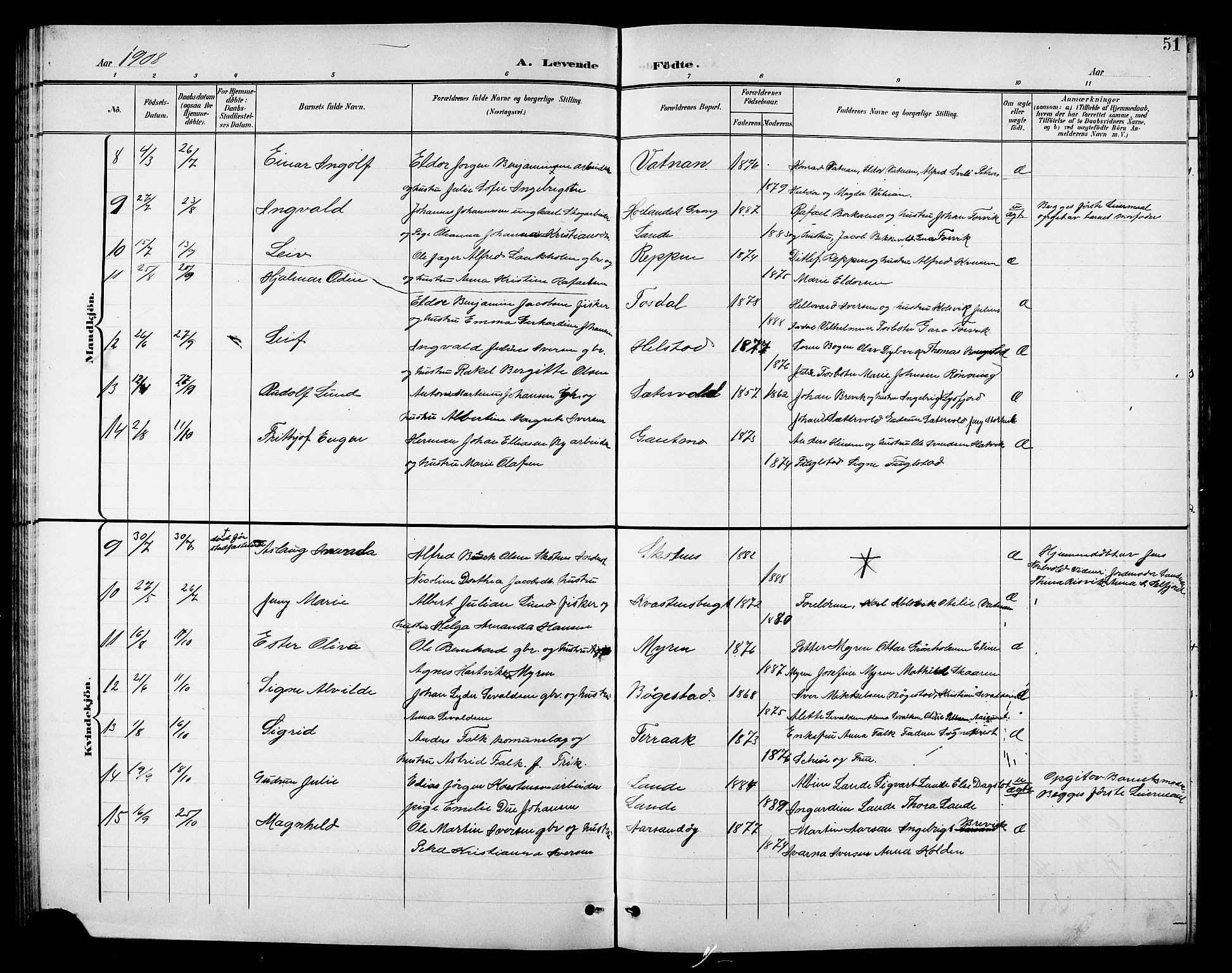 Ministerialprotokoller, klokkerbøker og fødselsregistre - Nordland, AV/SAT-A-1459/810/L0161: Parish register (copy) no. 810C04, 1897-1910, p. 51