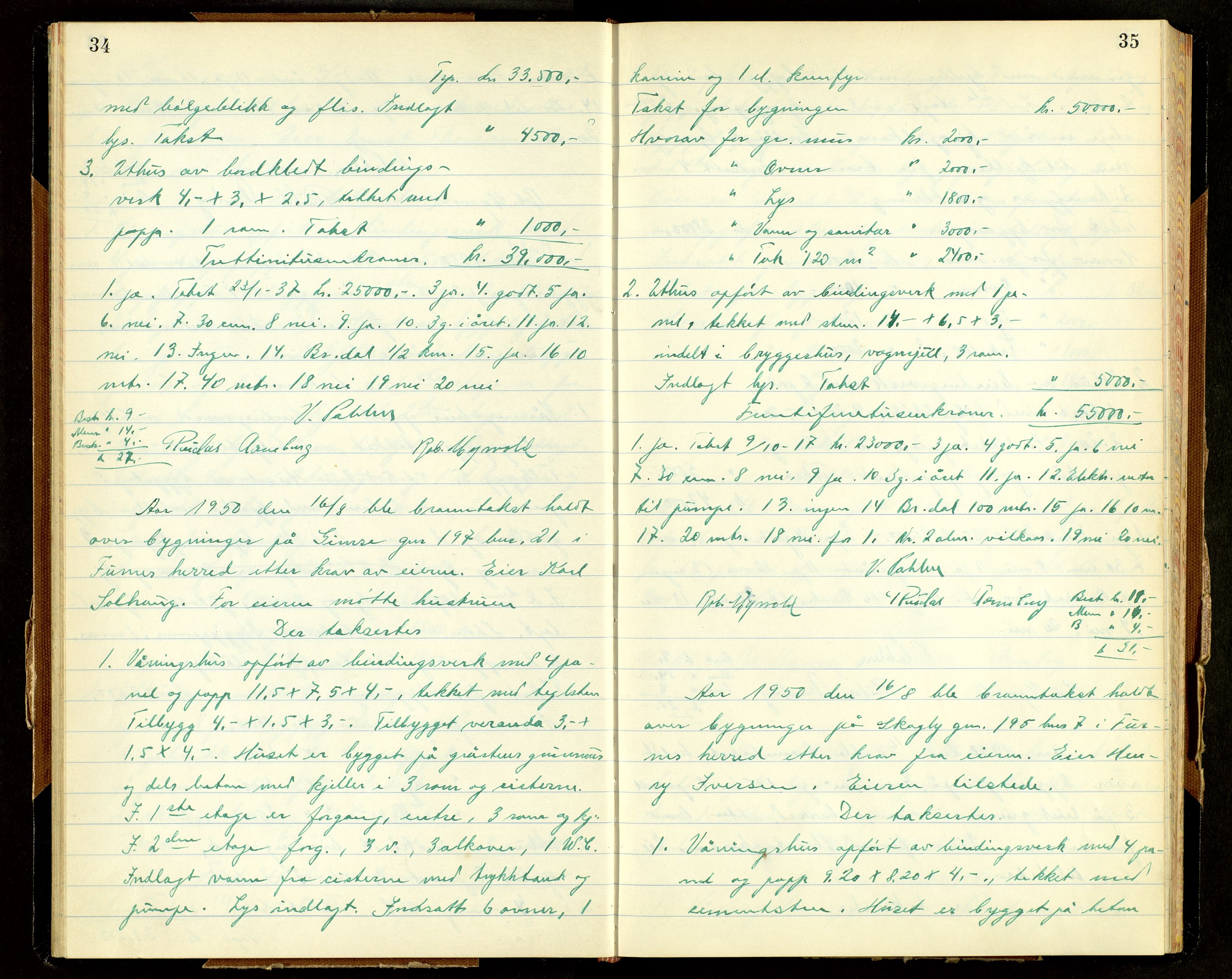 Norges Brannkasse, Furnes, AV/SAH-NBRANF-004/F/L0005: Branntakstprotokoll, 1950-1958, p. 34-35