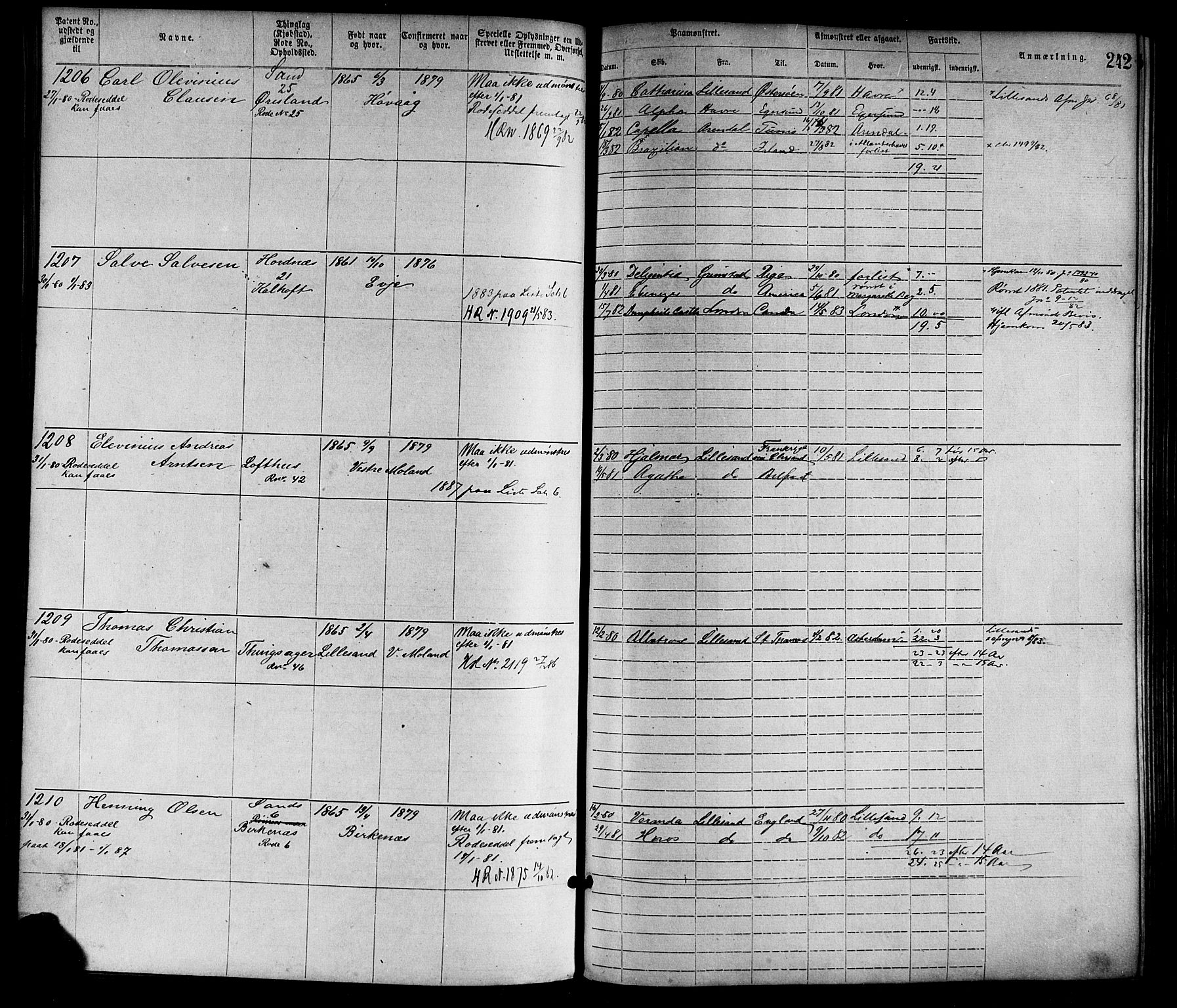 Lillesand mønstringskrets, SAK/2031-0014/F/Fa/L0004: Annotasjonsrulle nr 1-1920 med register, G-1, 1869-1891, p. 268