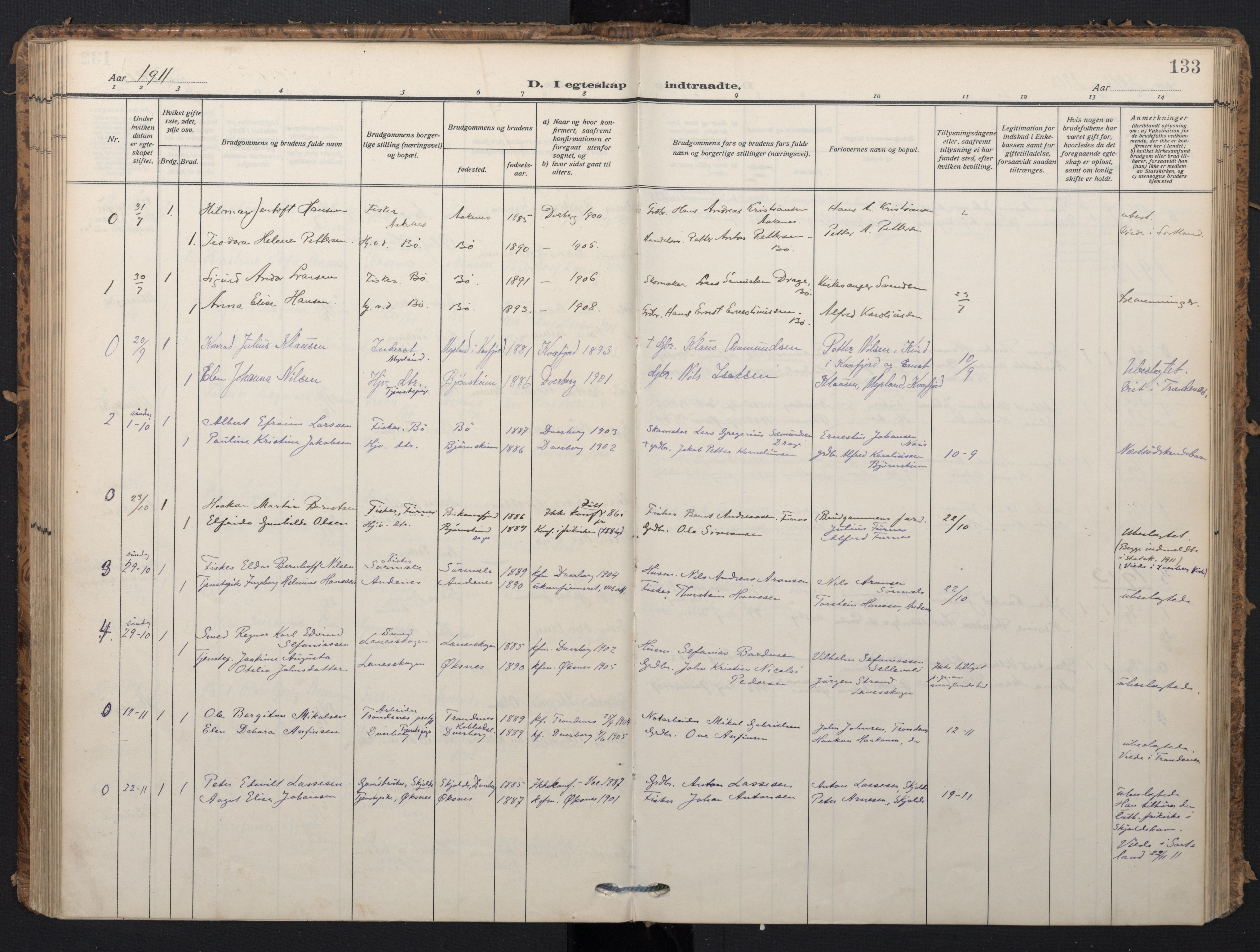 Ministerialprotokoller, klokkerbøker og fødselsregistre - Nordland, SAT/A-1459/898/L1423: Parish register (official) no. 898A03, 1909-1928, p. 133