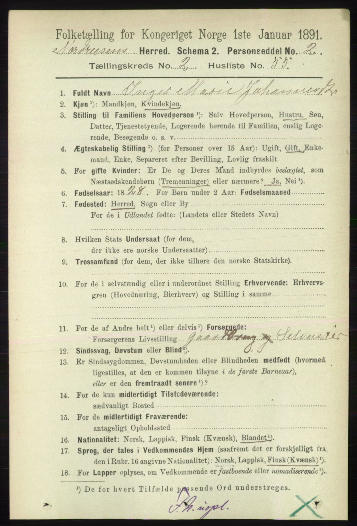 RA, 1891 census for 1942 Nordreisa, 1891, p. 1183