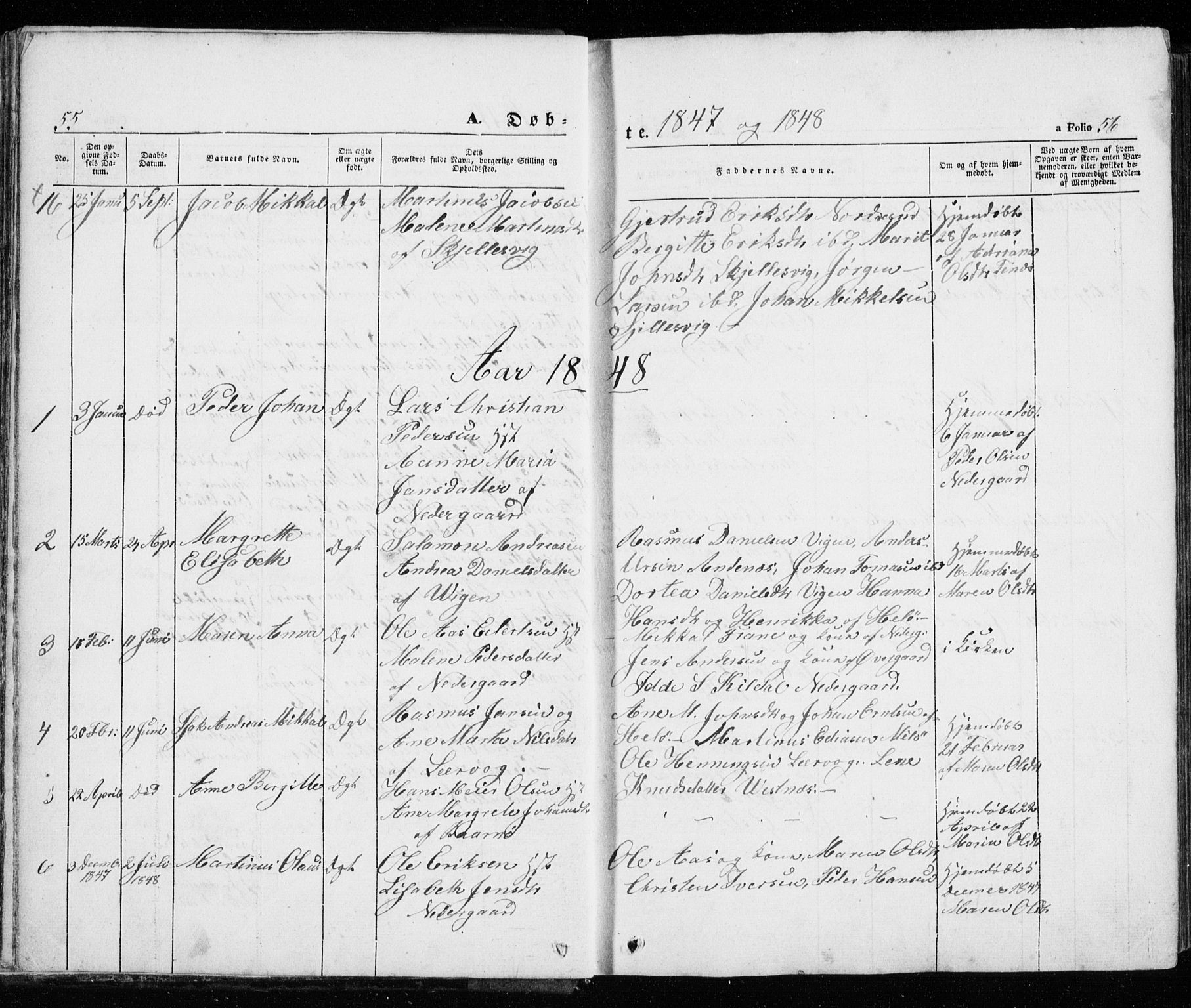 Trondenes sokneprestkontor, SATØ/S-1319/H/Ha/L0010kirke: Parish register (official) no. 10, 1840-1865, p. 55-56