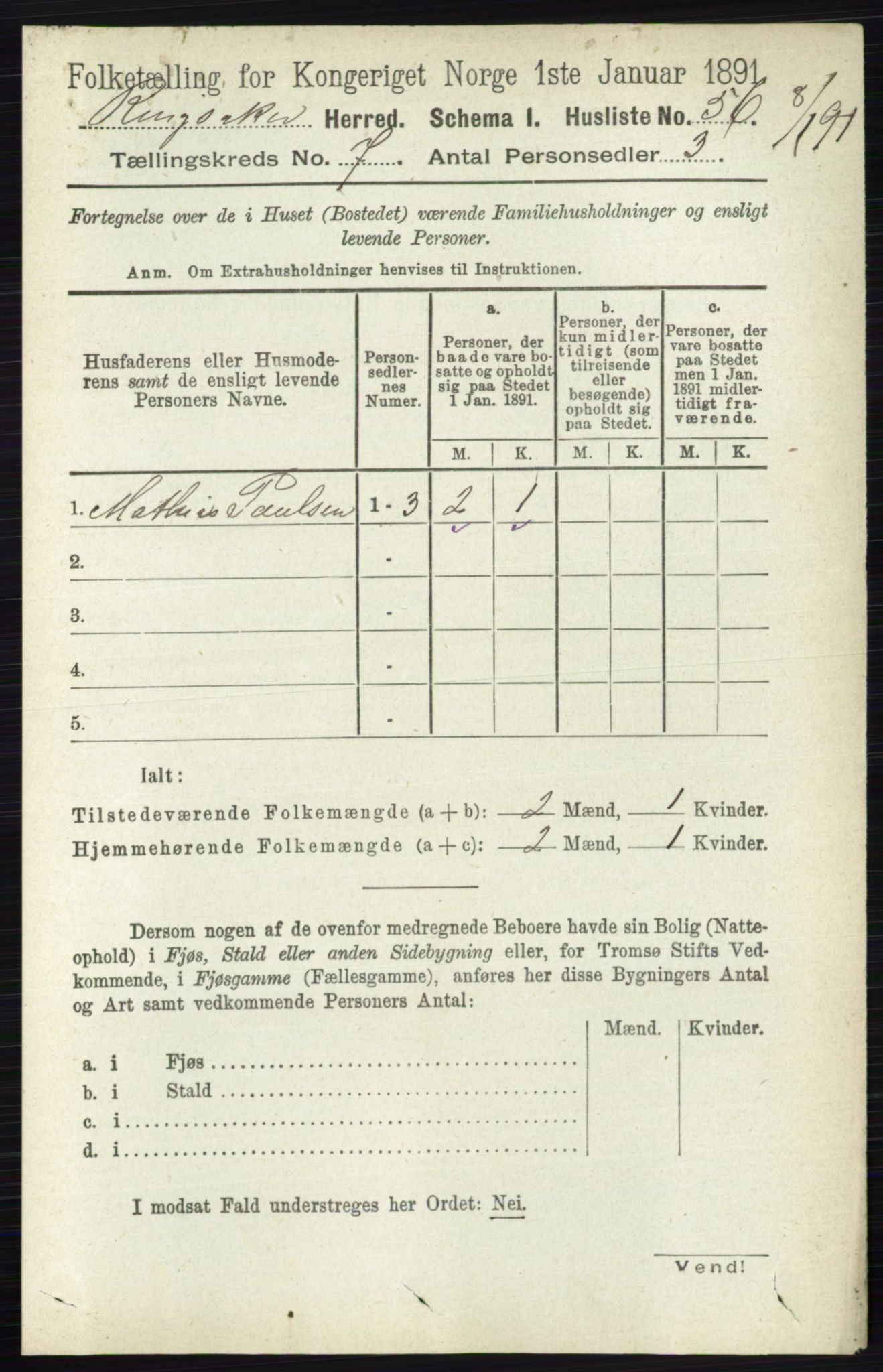 RA, 1891 census for 0412 Ringsaker, 1891, p. 3846