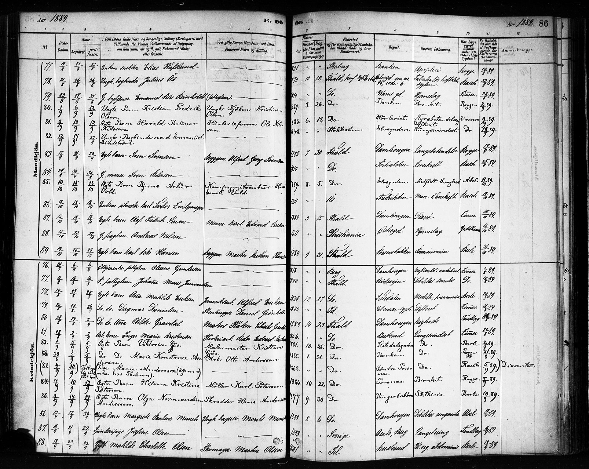 Halden prestekontor Kirkebøker, AV/SAO-A-10909/F/Fa/L0012: Parish register (official) no. I 12, 1878-1889, p. 86