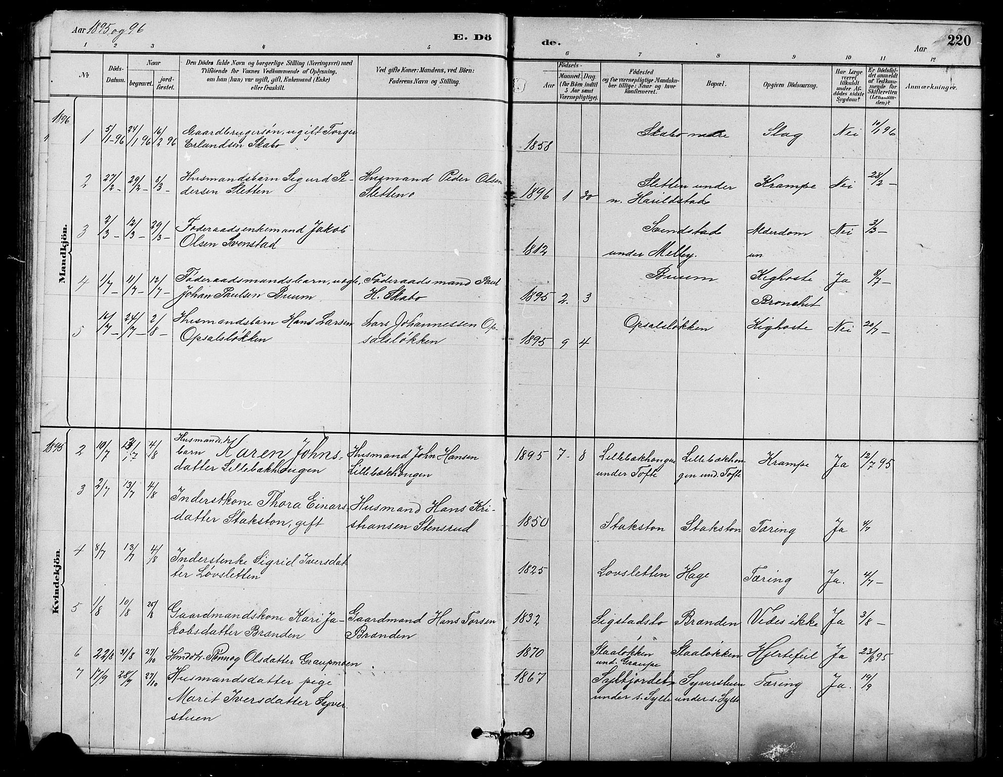Nord-Fron prestekontor, SAH/PREST-080/H/Ha/Hab/L0005: Parish register (copy) no. 5, 1884-1914, p. 220