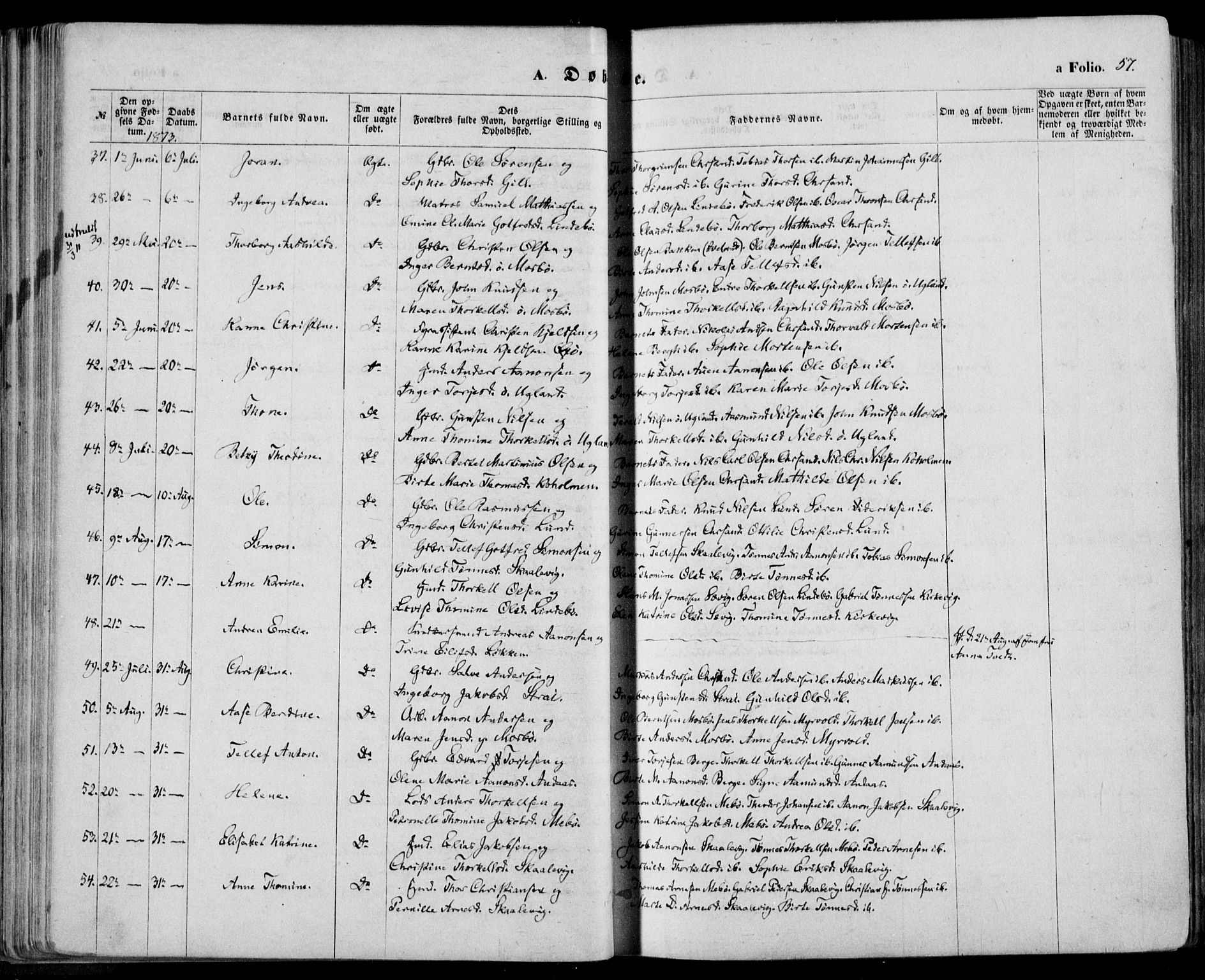 Oddernes sokneprestkontor, AV/SAK-1111-0033/F/Fa/Faa/L0008: Parish register (official) no. A 8, 1864-1880, p. 57