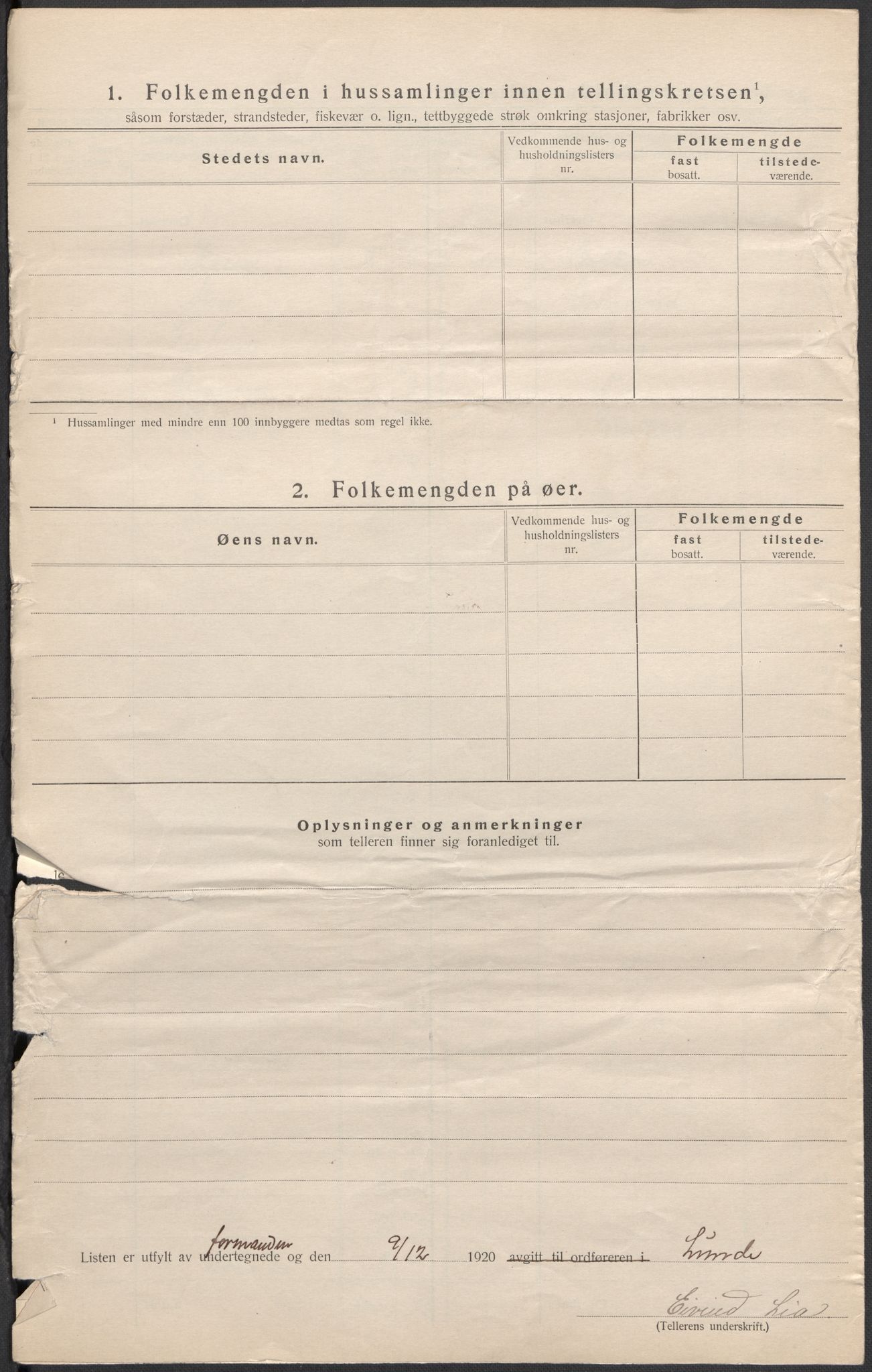 SAKO, 1920 census for Lunde, 1920, p. 17