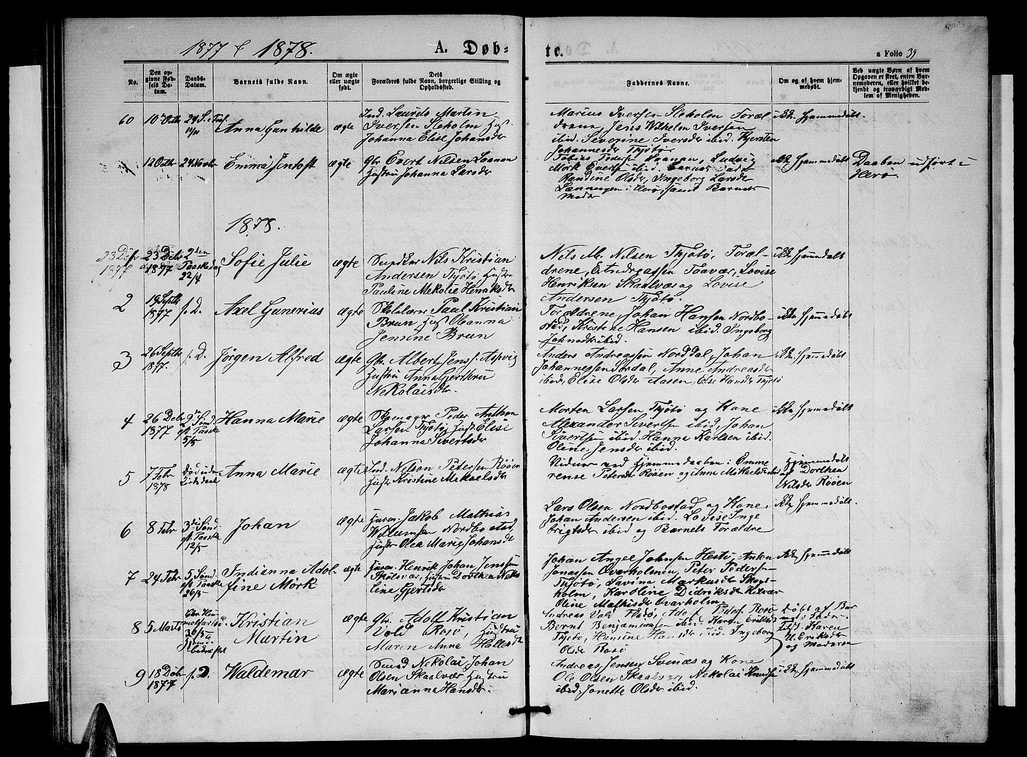 Ministerialprotokoller, klokkerbøker og fødselsregistre - Nordland, AV/SAT-A-1459/817/L0267: Parish register (copy) no. 817C02, 1870-1883, p. 39