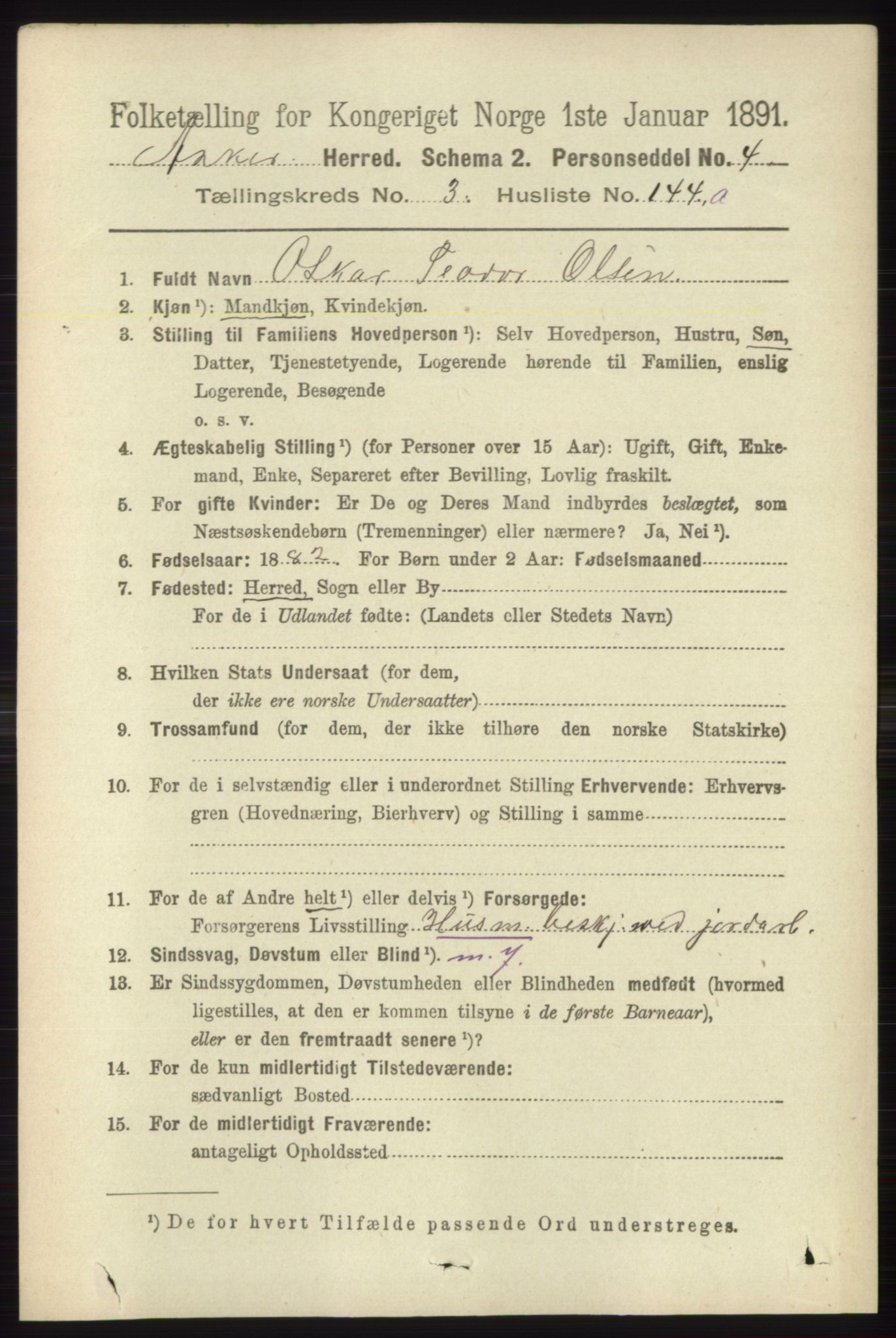 RA, 1891 census for 0220 Asker, 1891, p. 2824