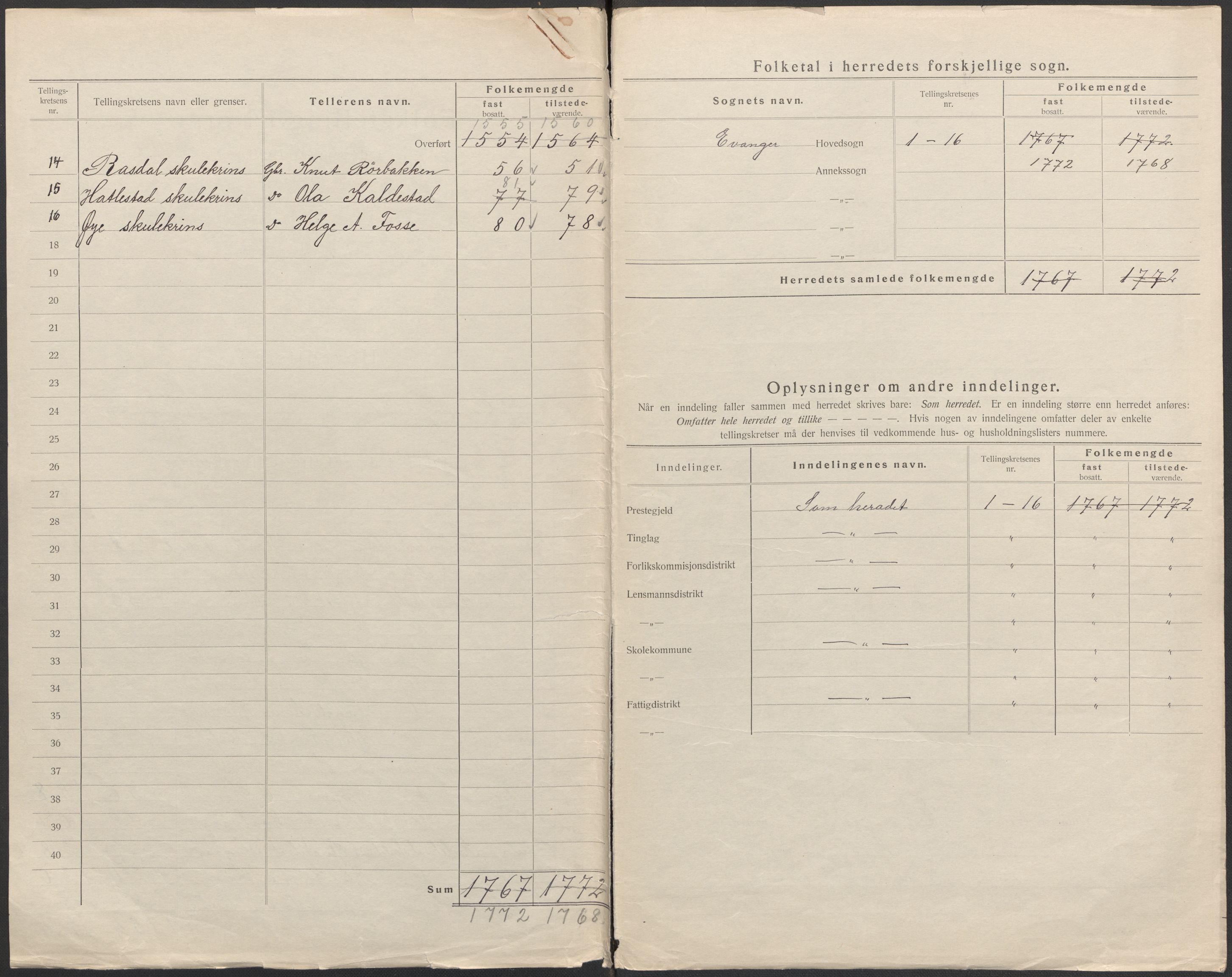 SAB, 1920 census for Evanger, 1920, p. 3