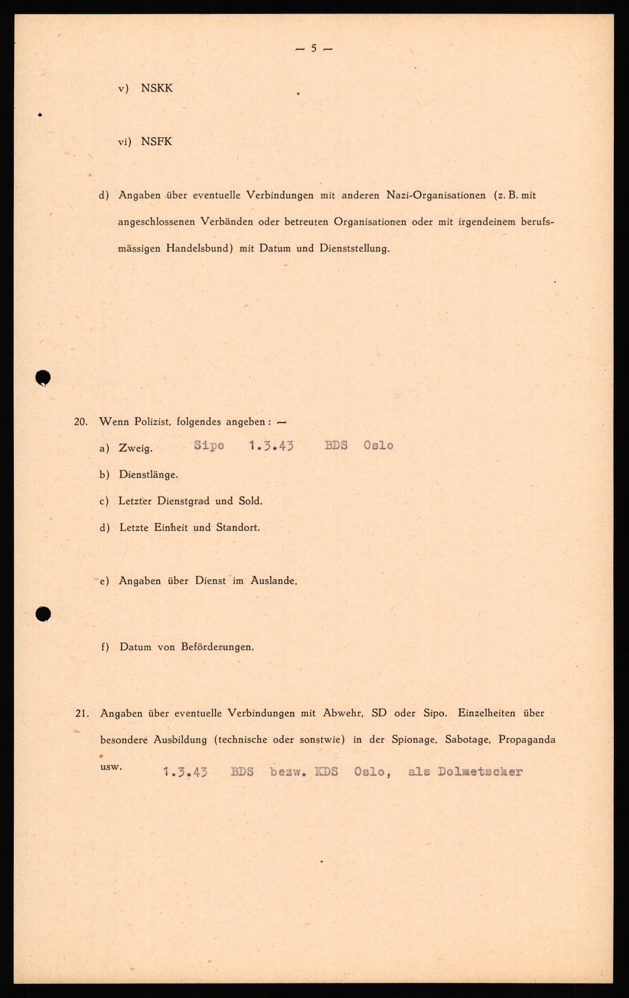 Forsvaret, Forsvarets overkommando II, RA/RAFA-3915/D/Db/L0033: CI Questionaires. Tyske okkupasjonsstyrker i Norge. Tyskere., 1945-1946, p. 319