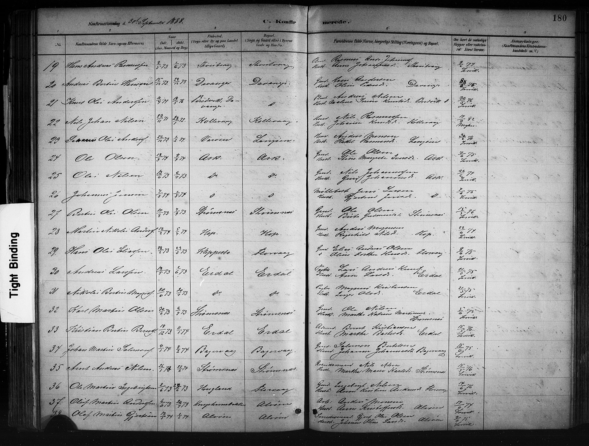 Askøy Sokneprestembete, SAB/A-74101/H/Ha/Hab/Haba/L0008: Parish register (copy) no. A 8, 1882-1893, p. 180