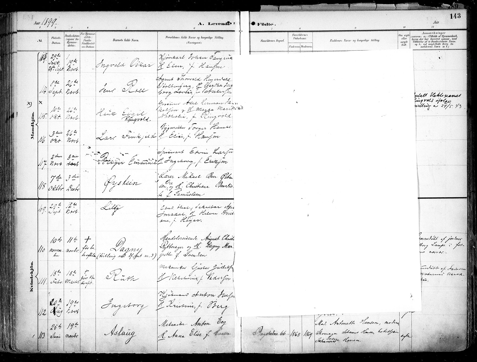 Uranienborg prestekontor Kirkebøker, AV/SAO-A-10877/F/Fa/L0005: Parish register (official) no. 5, 1895-1907, p. 143