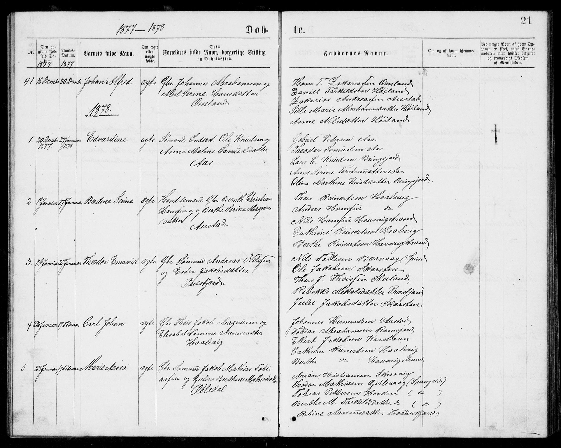 Lyngdal sokneprestkontor, AV/SAK-1111-0029/F/Fb/Fba/L0002: Parish register (copy) no. B 2, 1876-1886, p. 21