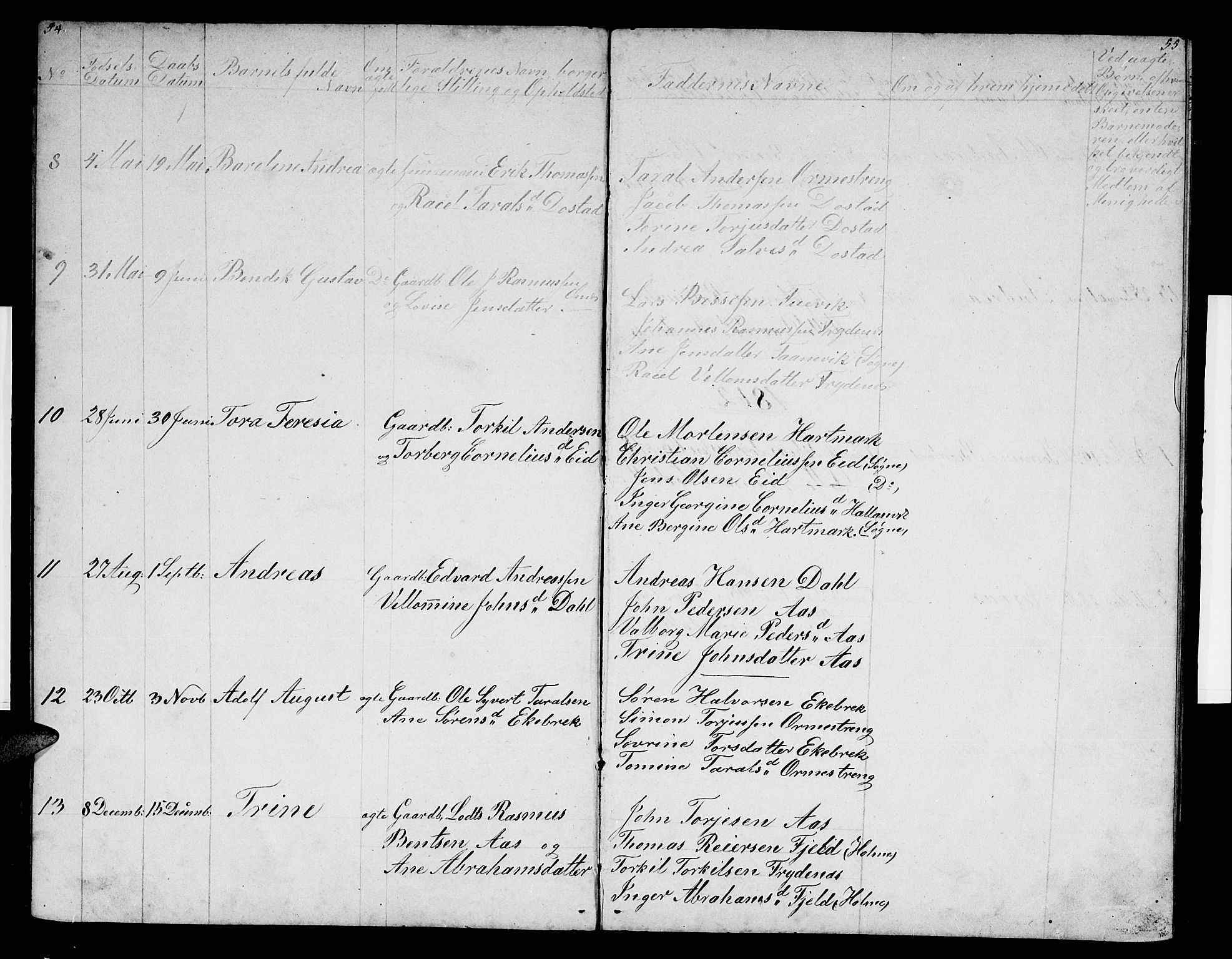 Mandal sokneprestkontor, AV/SAK-1111-0030/F/Fb/Fbb/L0003: Parish register (copy) no. B 3, 1848-1877, p. 54-55