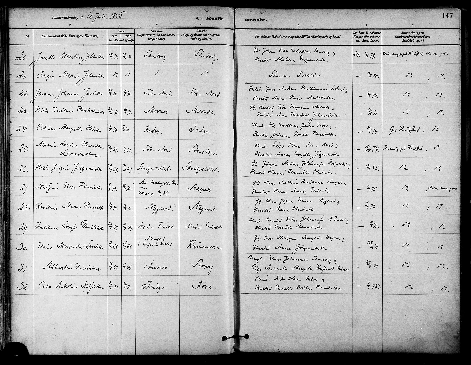 Ministerialprotokoller, klokkerbøker og fødselsregistre - Nordland, AV/SAT-A-1459/805/L0099: Parish register (official) no. 805A06, 1880-1891, p. 147