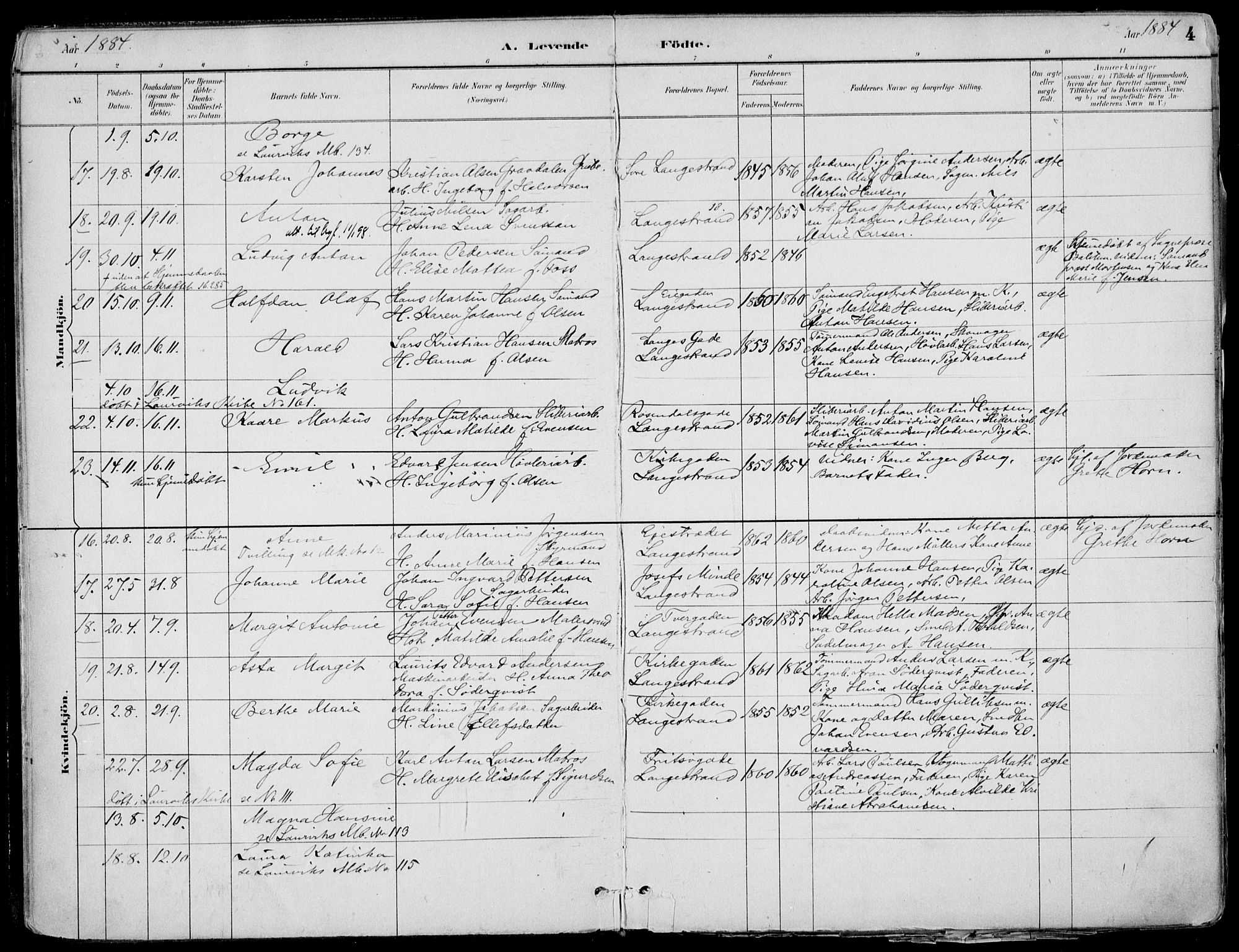 Larvik kirkebøker, SAKO/A-352/F/Fb/L0004: Parish register (official) no. II 4, 1884-1902, p. 4