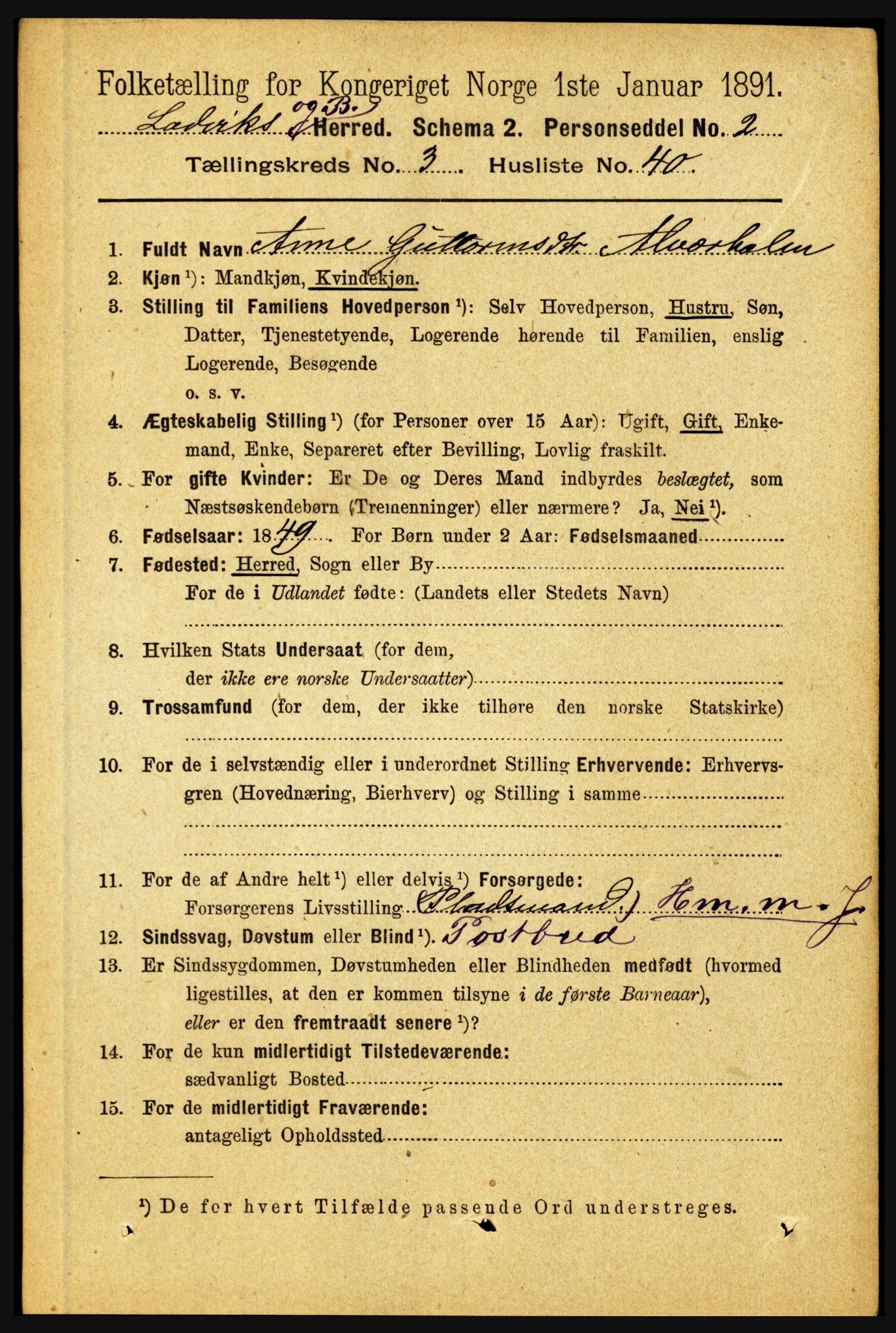 RA, 1891 census for 1415 Lavik og Brekke, 1891, p. 749