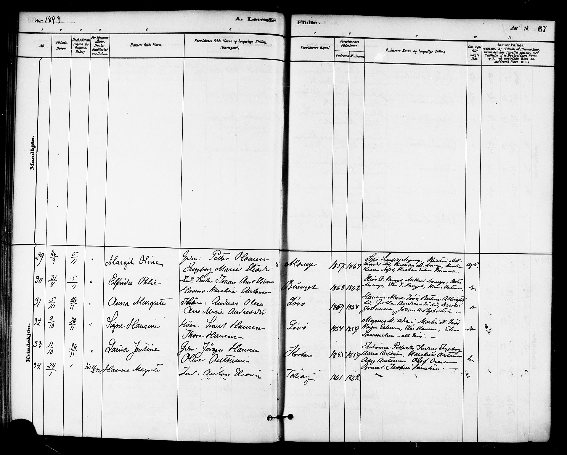 Ministerialprotokoller, klokkerbøker og fødselsregistre - Sør-Trøndelag, SAT/A-1456/655/L0680: Parish register (official) no. 655A09, 1880-1894, p. 67