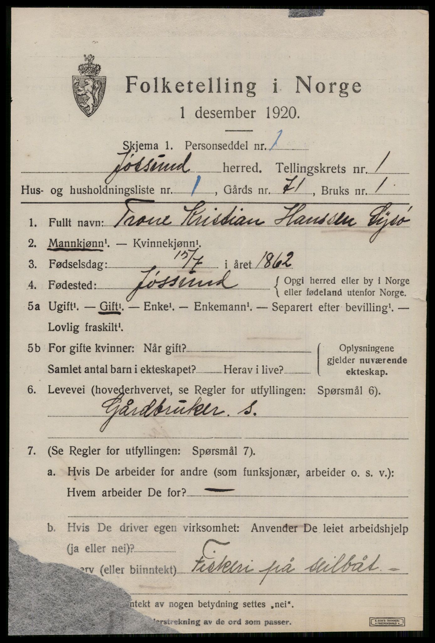 SAT, 1920 census for Jøssund, 1920, p. 736