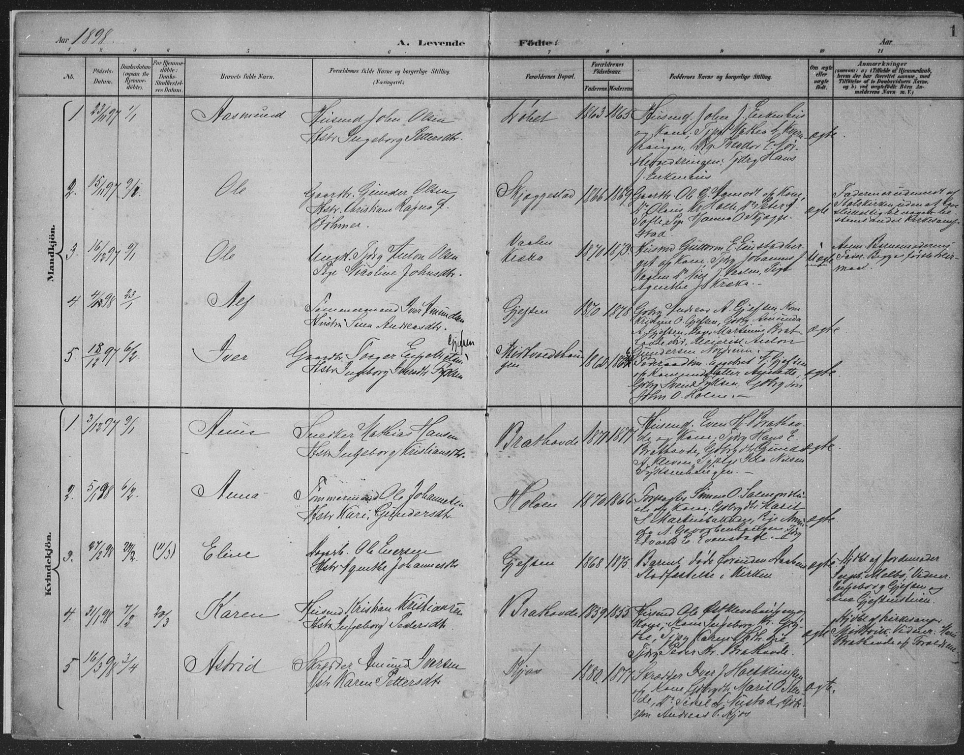 Østre Gausdal prestekontor, SAH/PREST-092/H/Ha/Haa/L0004: Parish register (official) no. 4, 1898-1914, p. 1