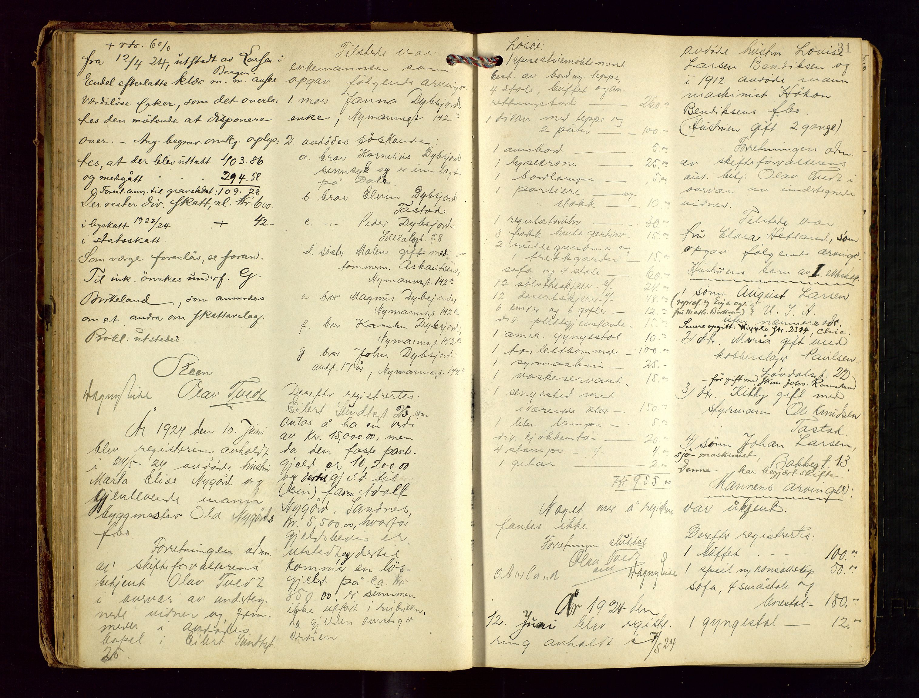 Stavanger skifteforvalter, AV/SAST-A-101412/001/5/53/533BA/L0004: Registreringsprotokoll, 1923-1930, p. 30b-31a