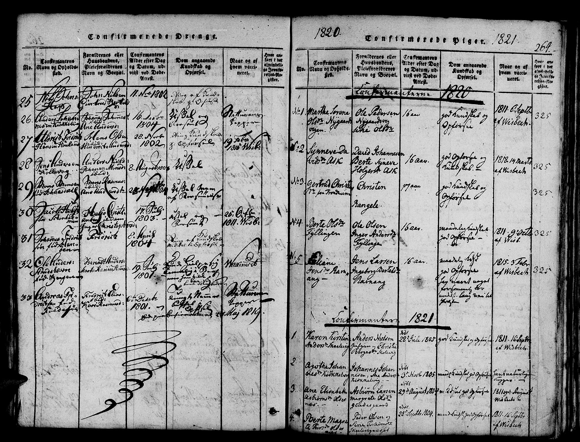 Askøy Sokneprestembete, AV/SAB-A-74101/H/Ha/Haa/Haaa/L0003: Parish register (official) no. A 3, 1815-1825, p. 264