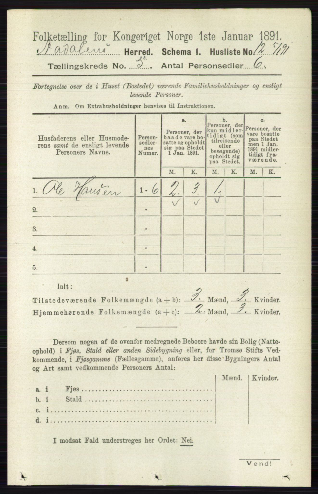 RA, 1891 census for 0614 Ådal, 1891, p. 1939