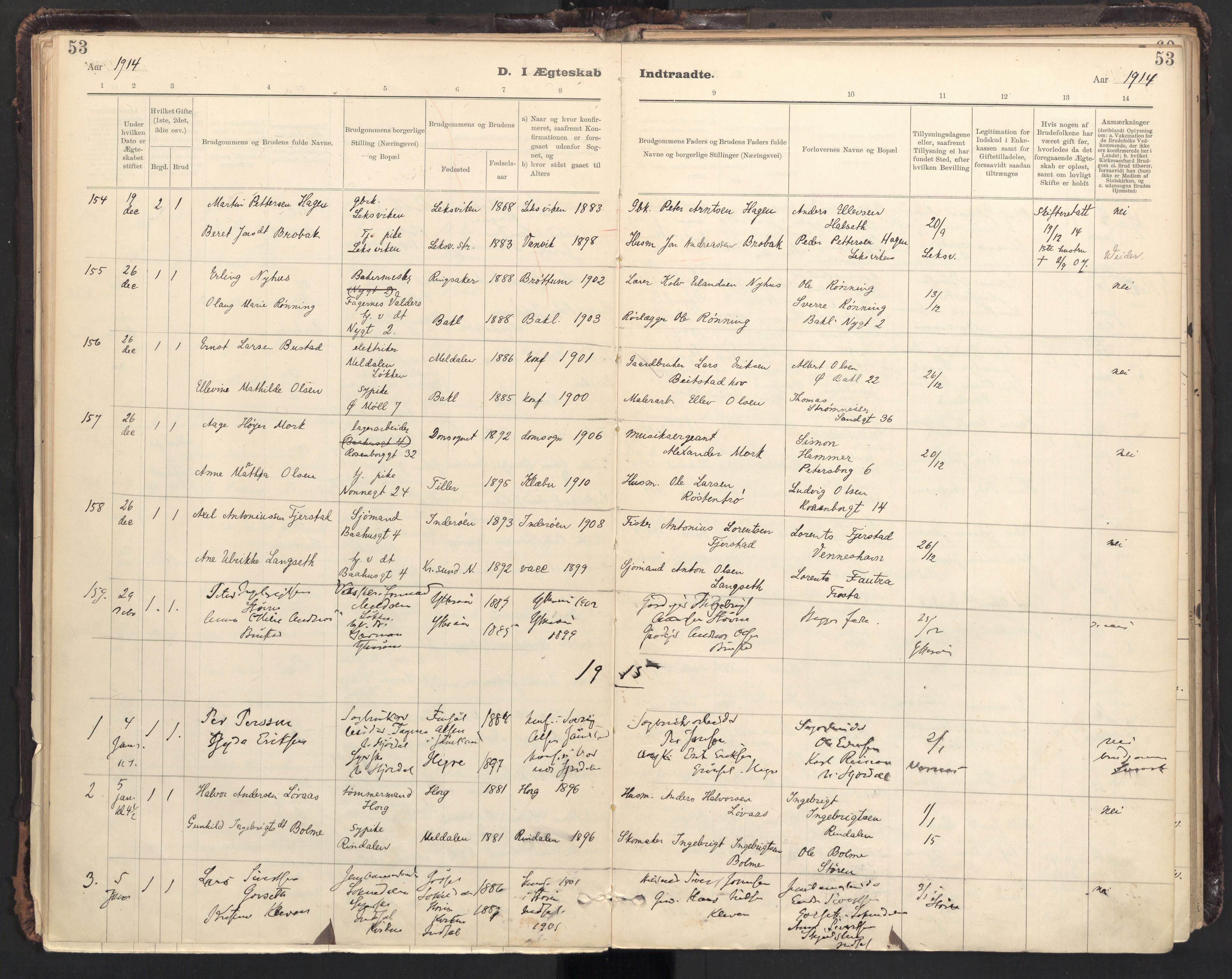 Ministerialprotokoller, klokkerbøker og fødselsregistre - Sør-Trøndelag, AV/SAT-A-1456/604/L0204: Parish register (official) no. 604A24, 1911-1920, p. 53